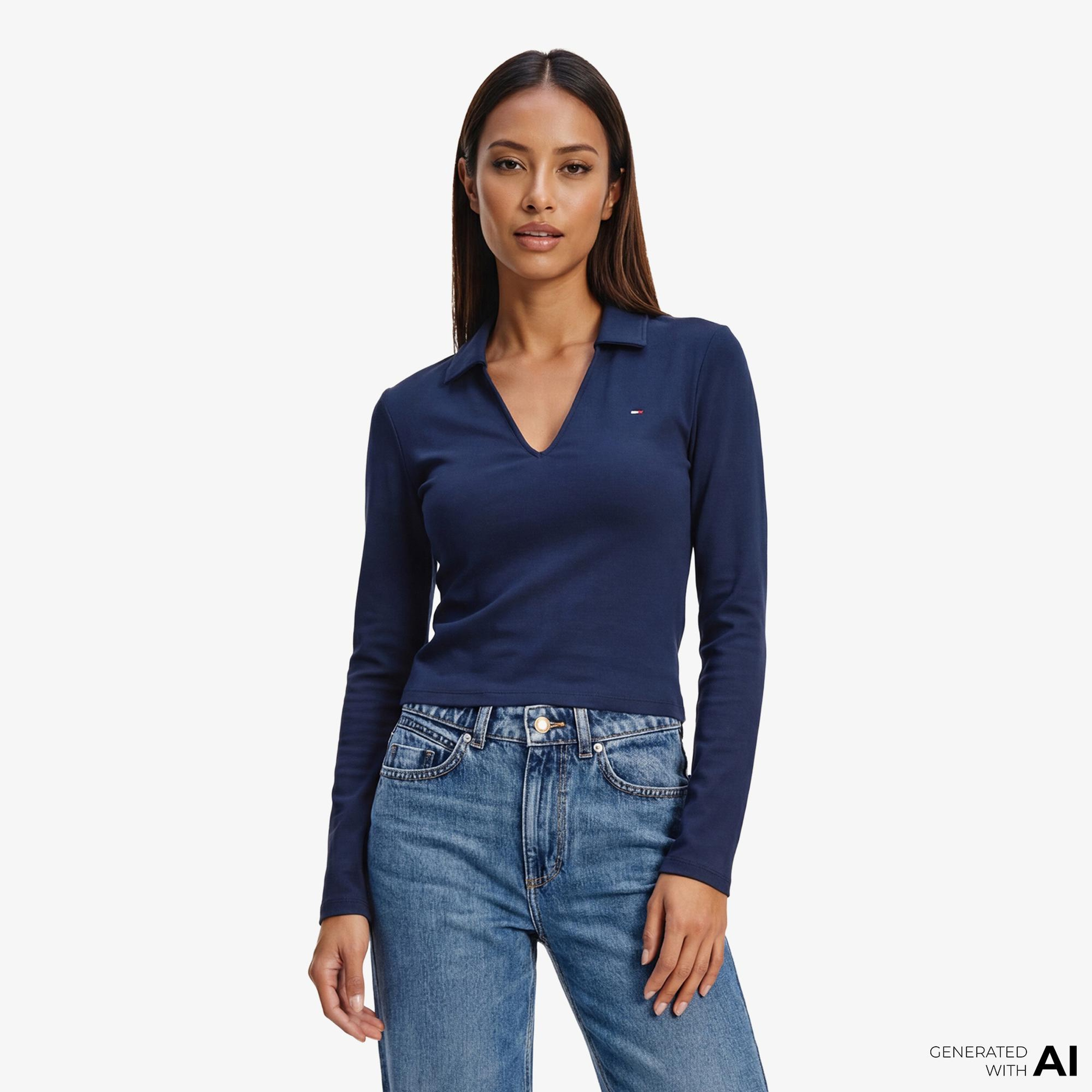 Tommy Hilfiger Modern Cody Kadın Lacivert Polo Yaka T-Shirt