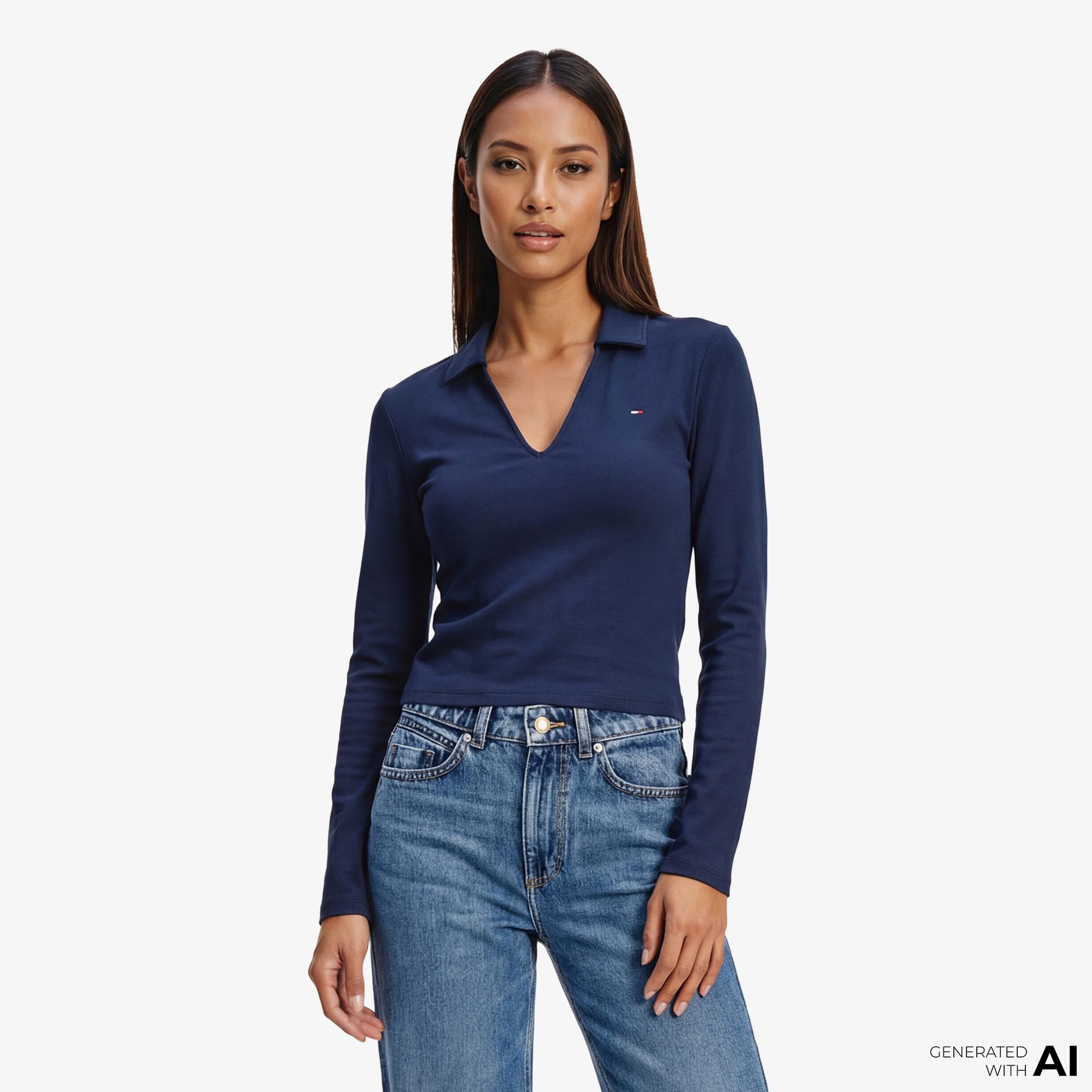 Tommy Hilfiger Modern Cody Kadın Lacivert Polo Yaka T-Shirt