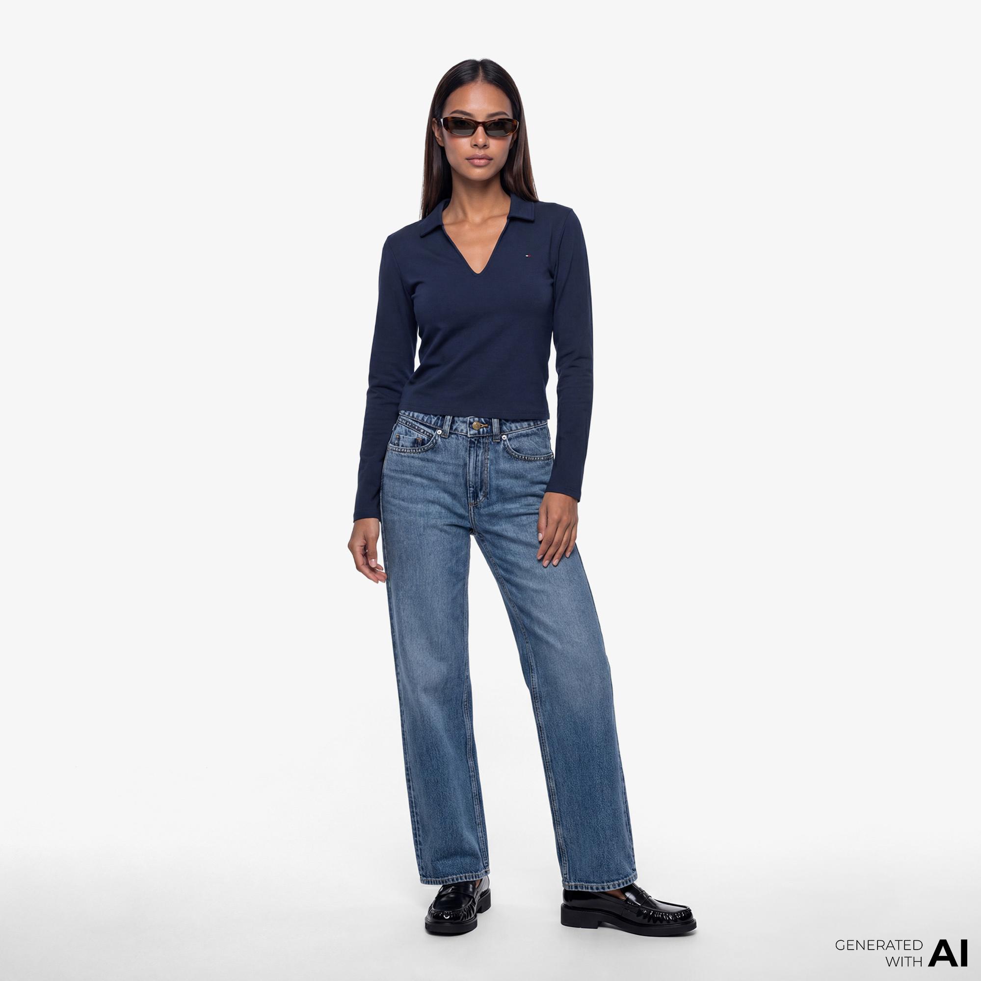 Tommy Hilfiger Modern Cody Kadın Lacivert Polo Yaka T-Shirt