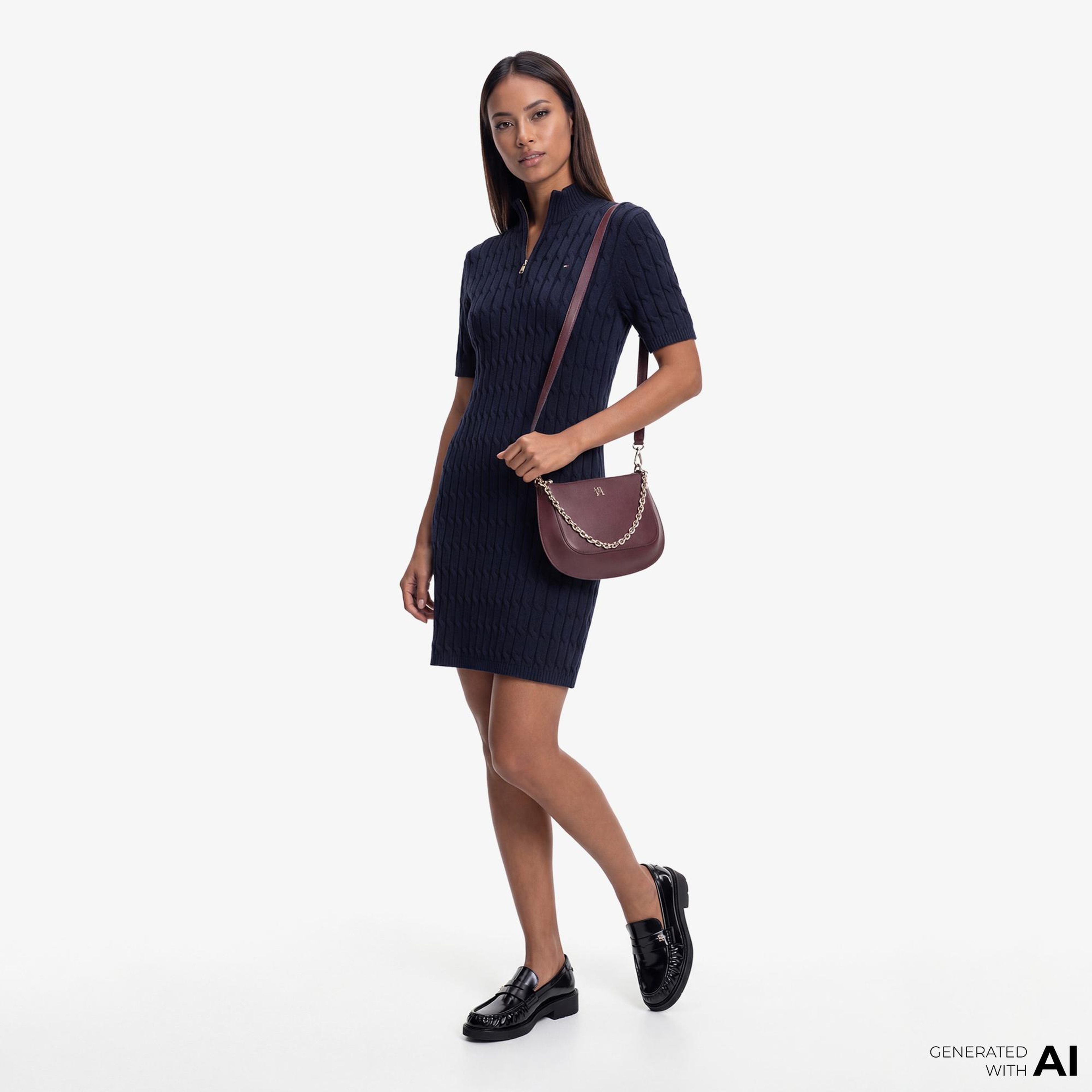 Tommy Hilfiger Mid Cable Kadın Lacivert Elbise