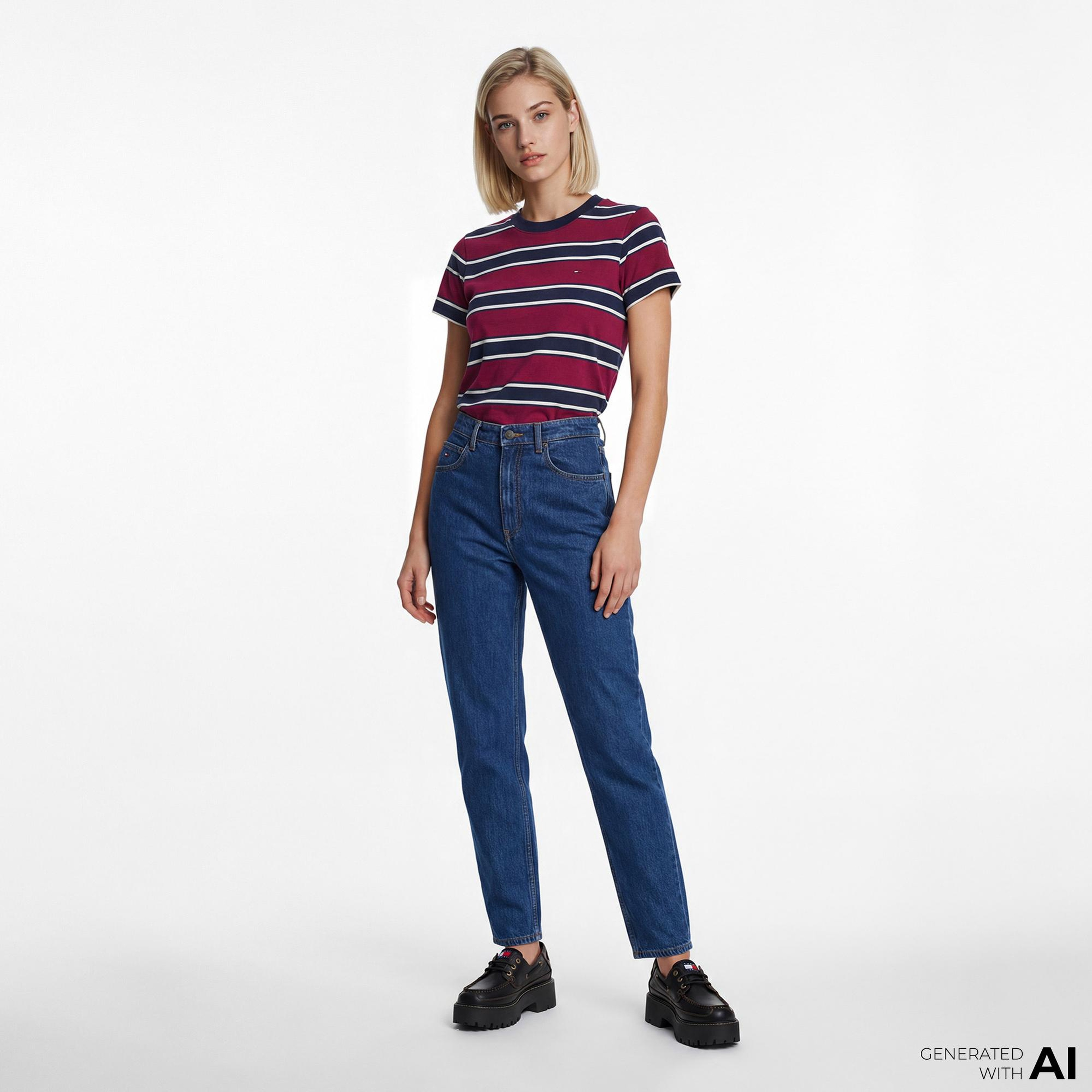 Tommy Hilfiger Denim Essentials Kadın Bordo T-Shirt