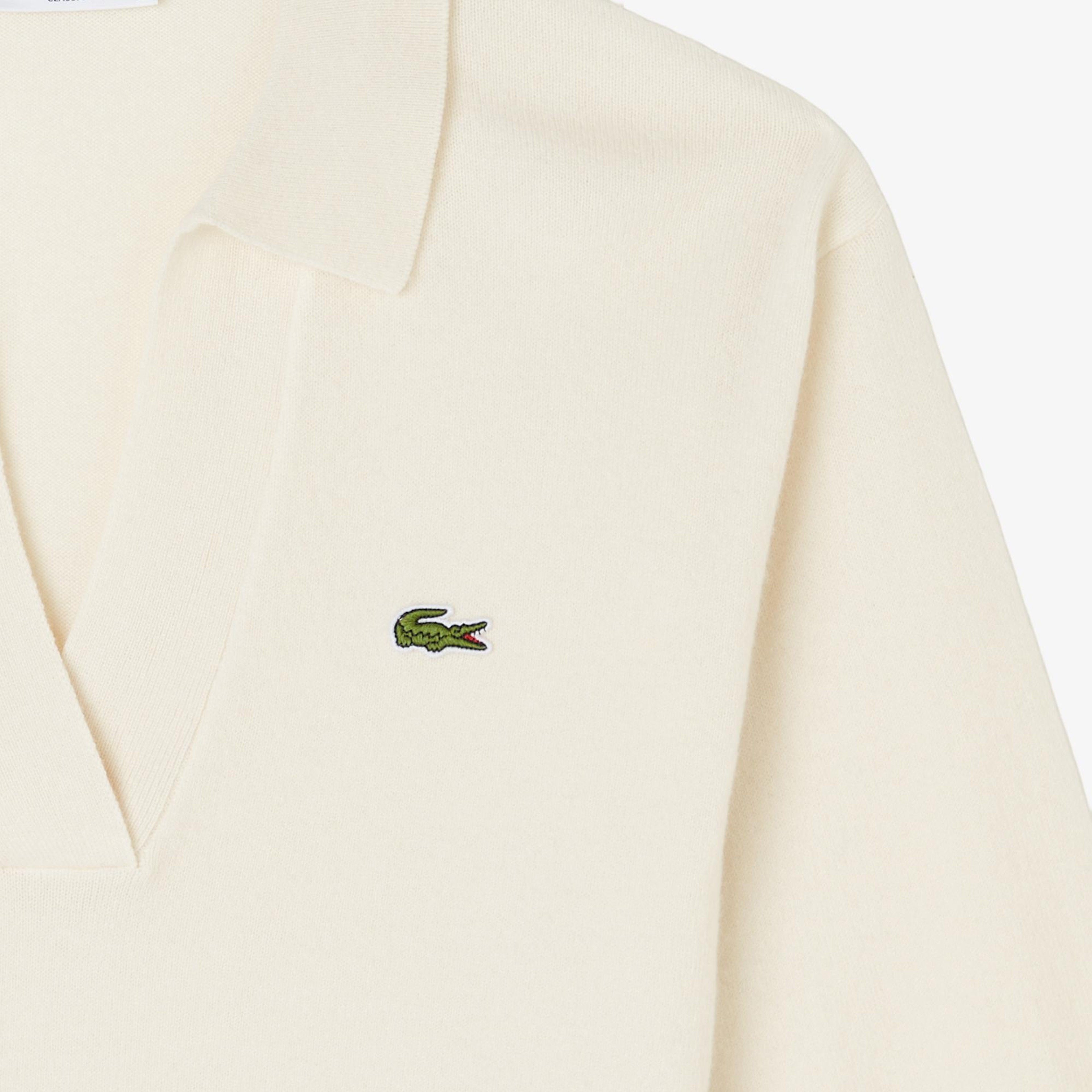 Lacoste Kadın Classic Fit Polo Yaka Krem Kazak