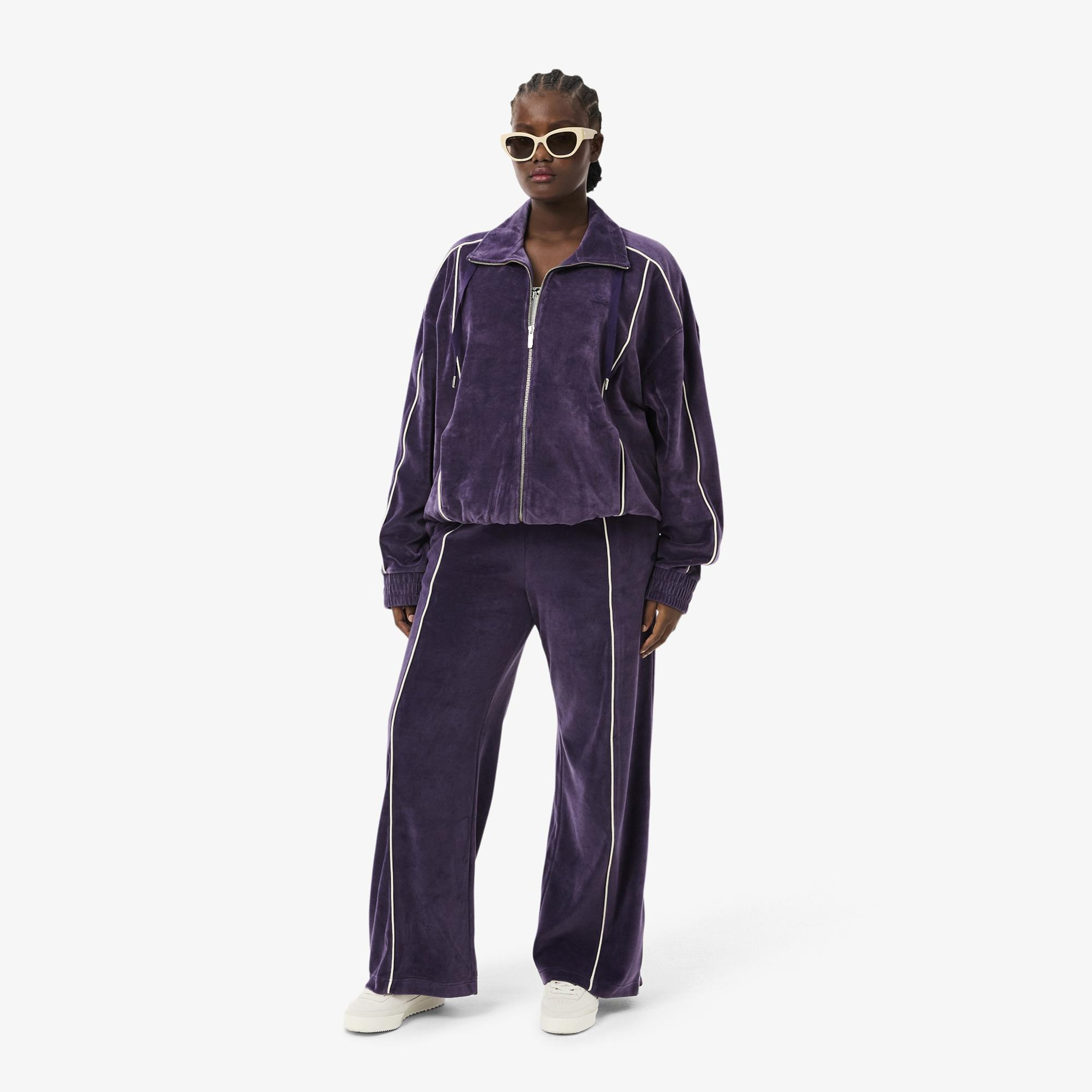 Lacoste Kadın Wide Leg Kadife Mor Eşofman Altı