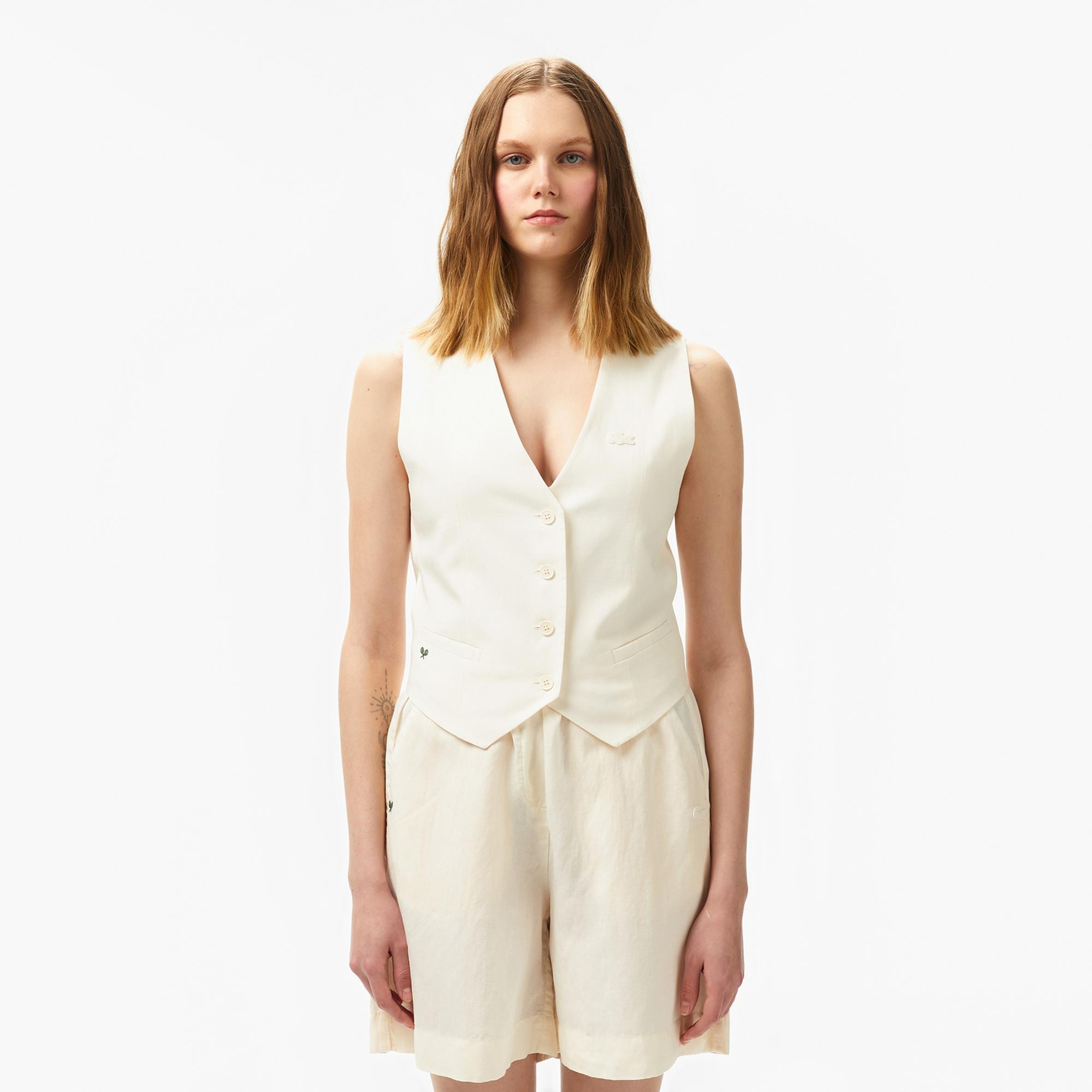 Lacoste Kadın Slim Fit Beyaz Yelek