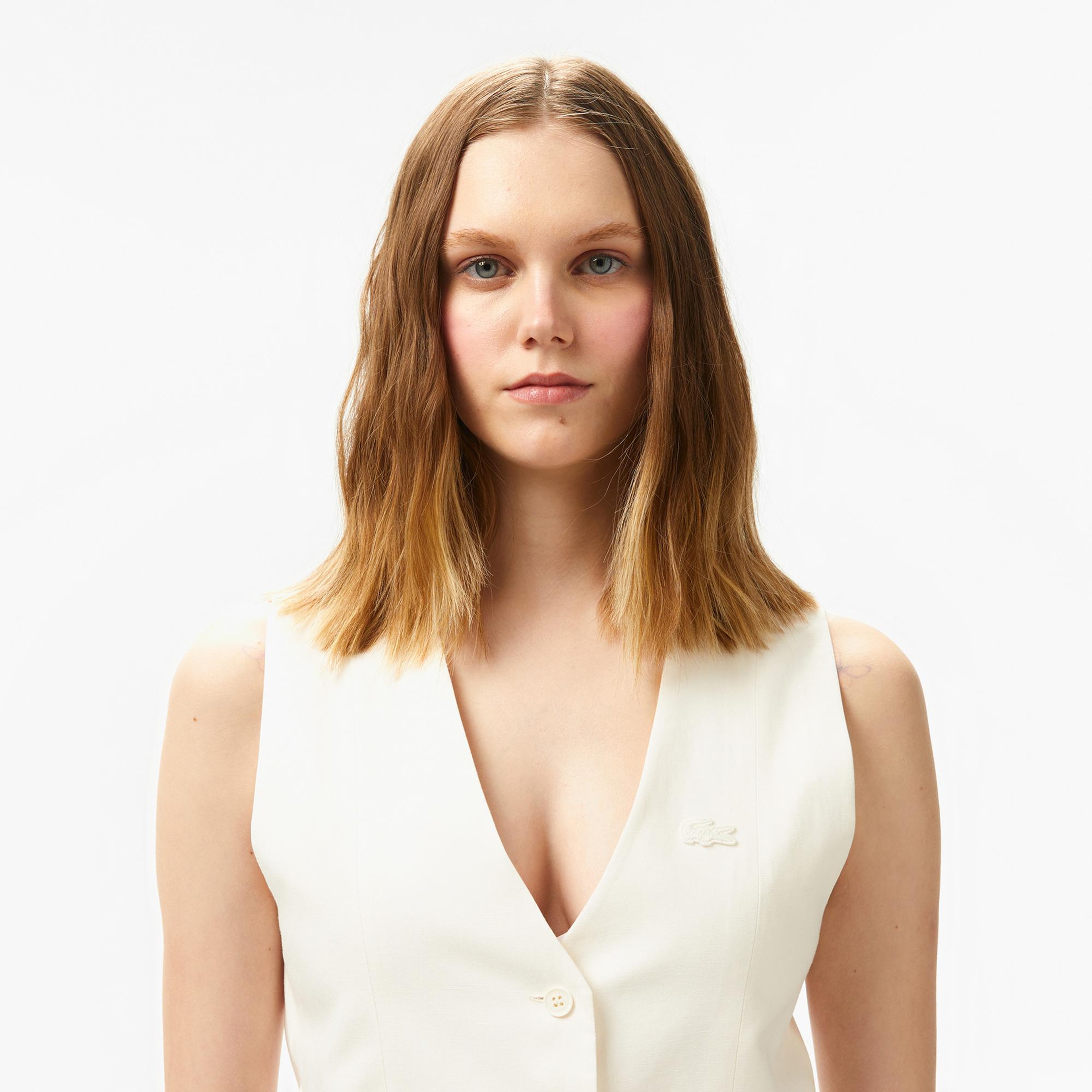 Lacoste Kadın Slim Fit Beyaz Yelek