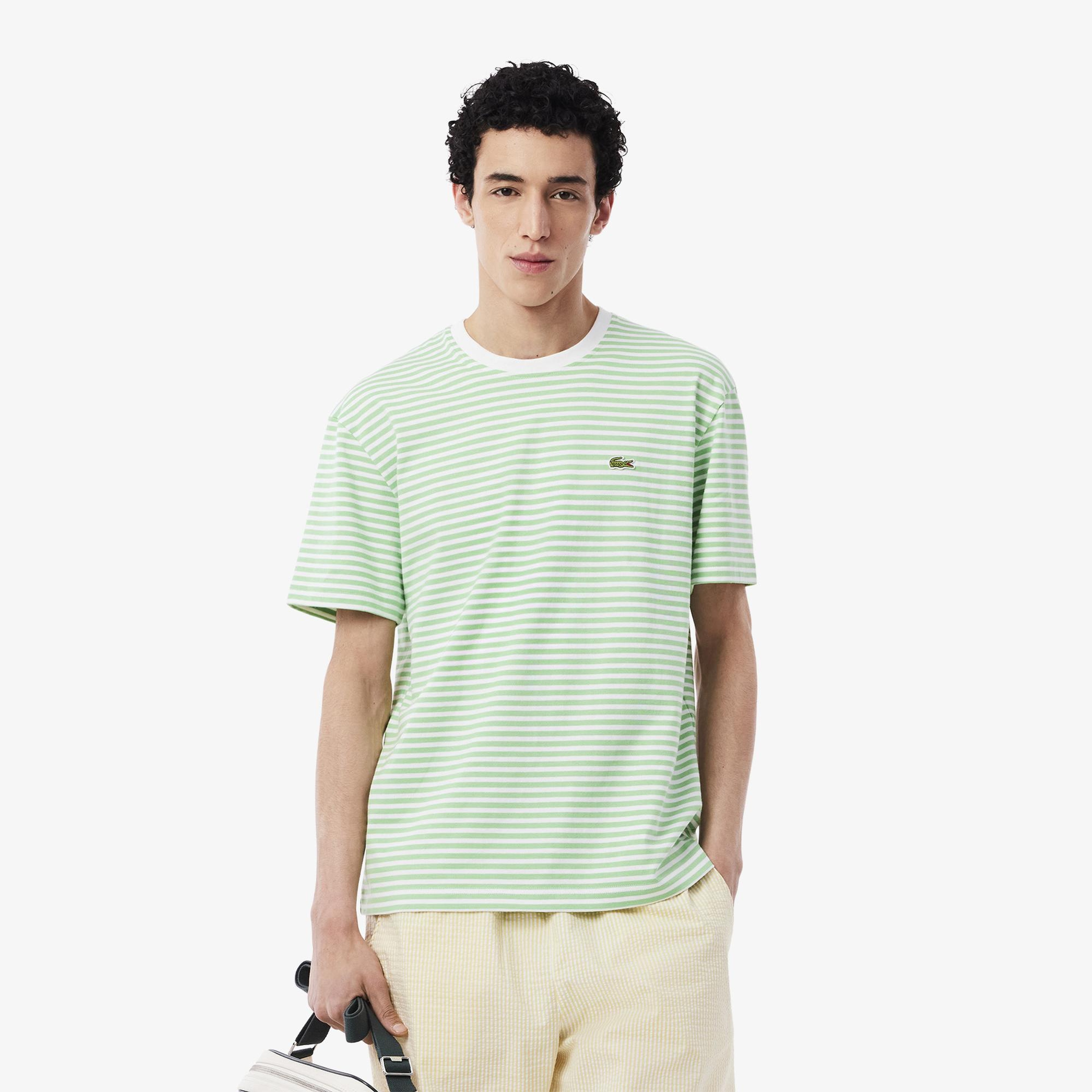 Lacoste Erkek Classic Fit Bisiklet Yaka Çizgili Açık Yeşil T-Shirt