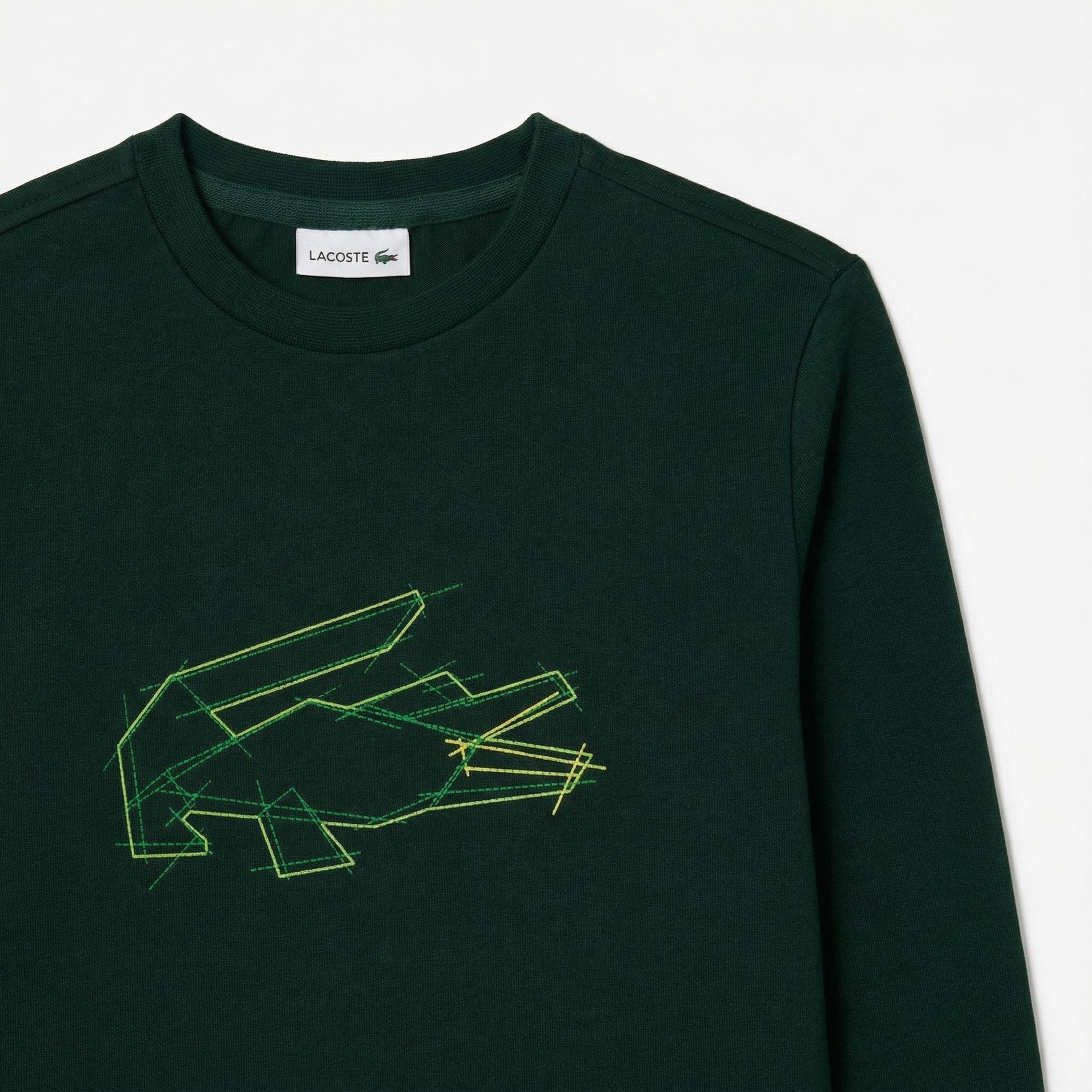 Lacoste Erkek Çocuk Uzun Kollu Bisiklet Yaka Baskılı Yeşil T-Shirt