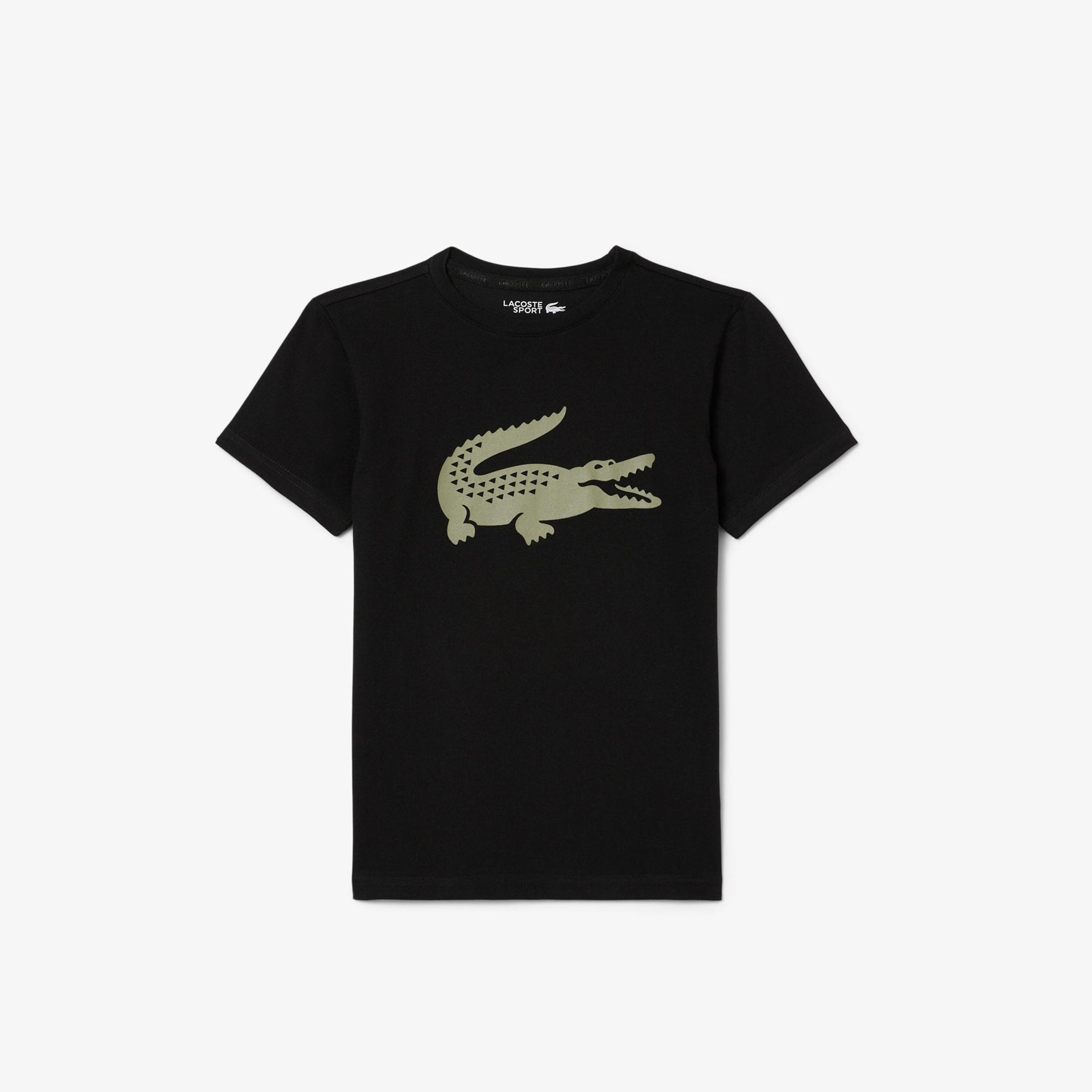 Lacoste Erkek Çocuk Bisiklet Yaka Baskılı Siyah T-Shirt