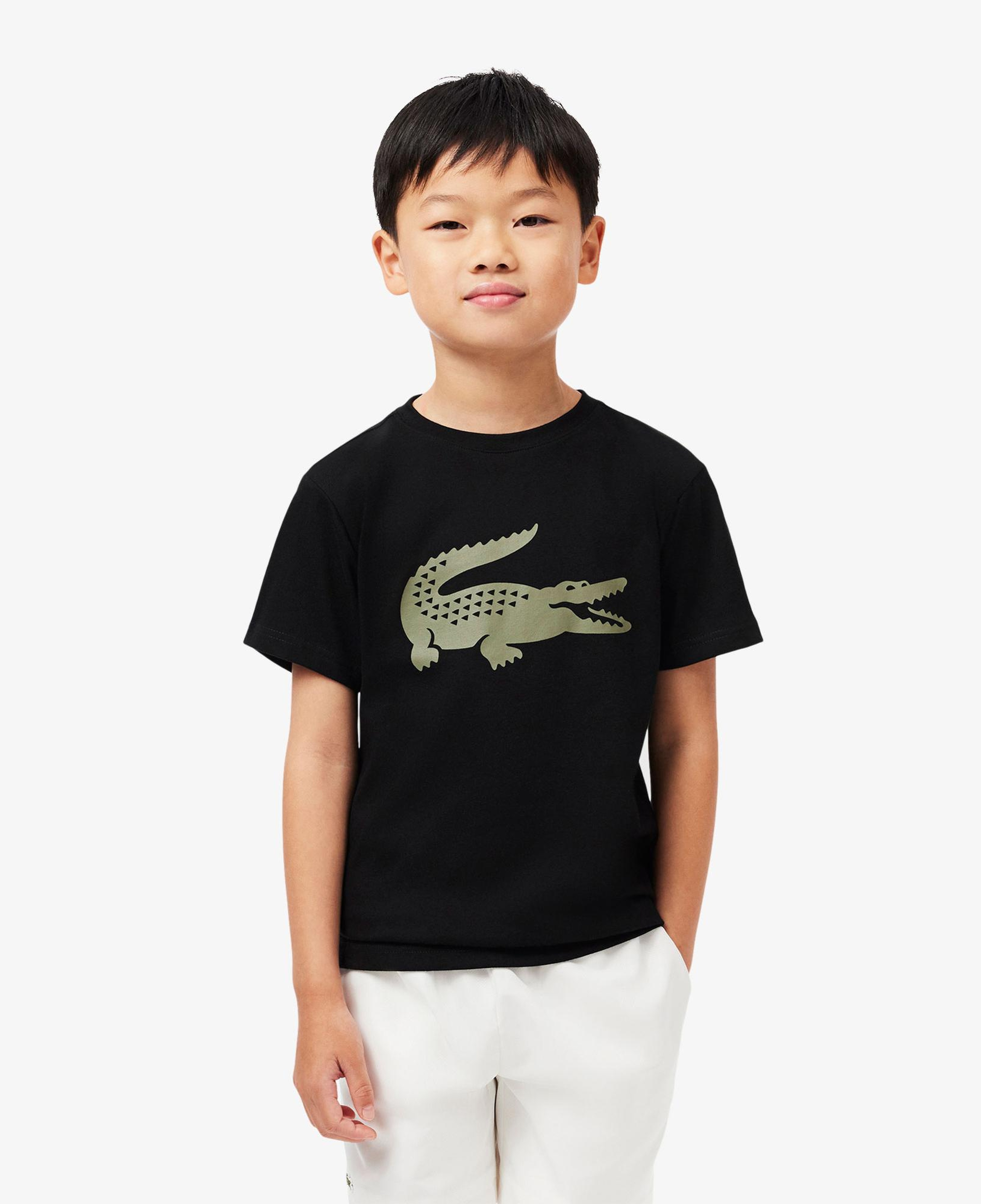 Lacoste Erkek Çocuk Bisiklet Yaka Baskılı Siyah T-Shirt