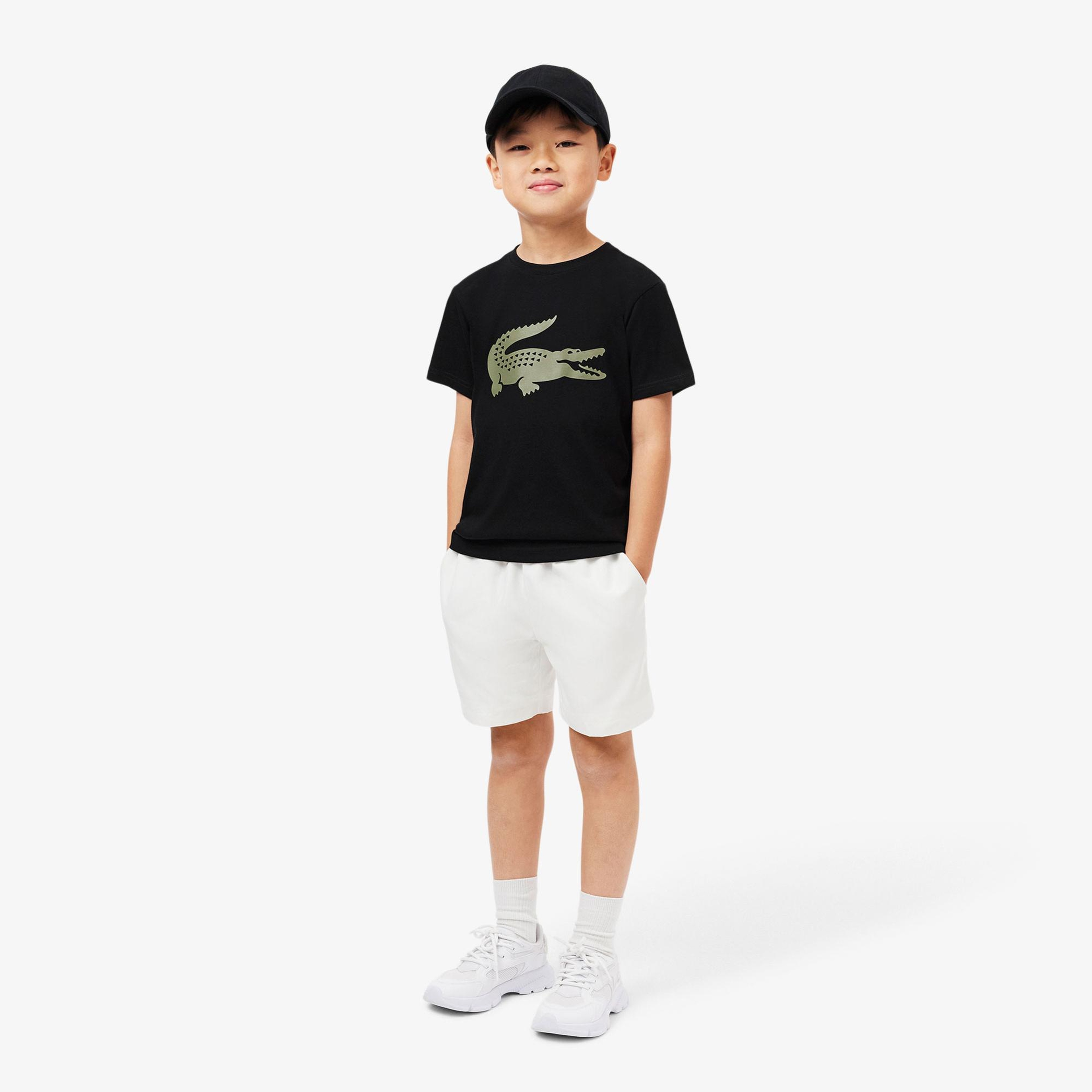 Lacoste Erkek Çocuk Bisiklet Yaka Baskılı Siyah T-Shirt