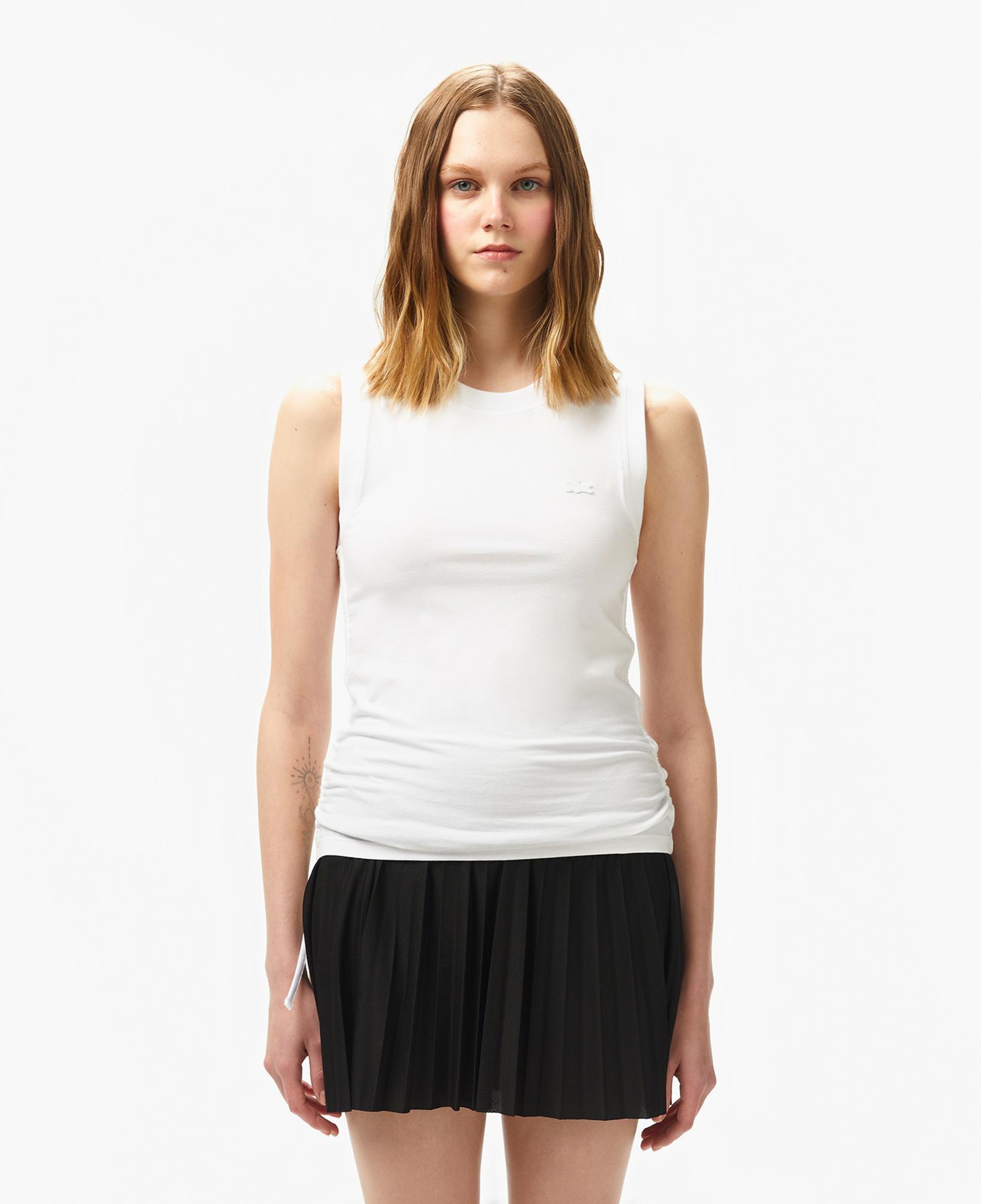 Lacoste Kadın Slim Fit Kolsuz Bisiklet Yaka Beyaz T-Shirt