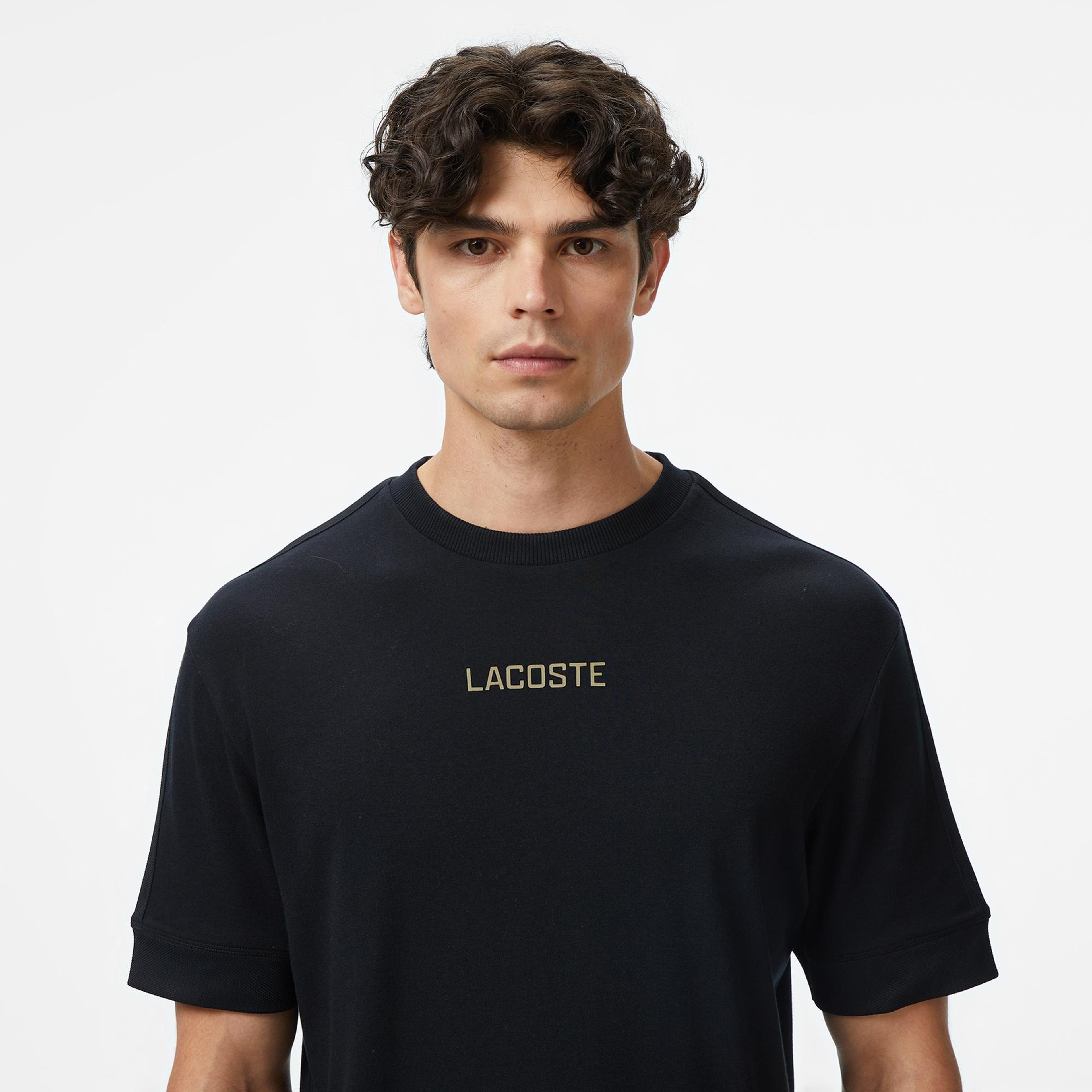 Lacoste Erkek Loose Fit Bisiklet Yaka Baskılı Siyah T-Shirt