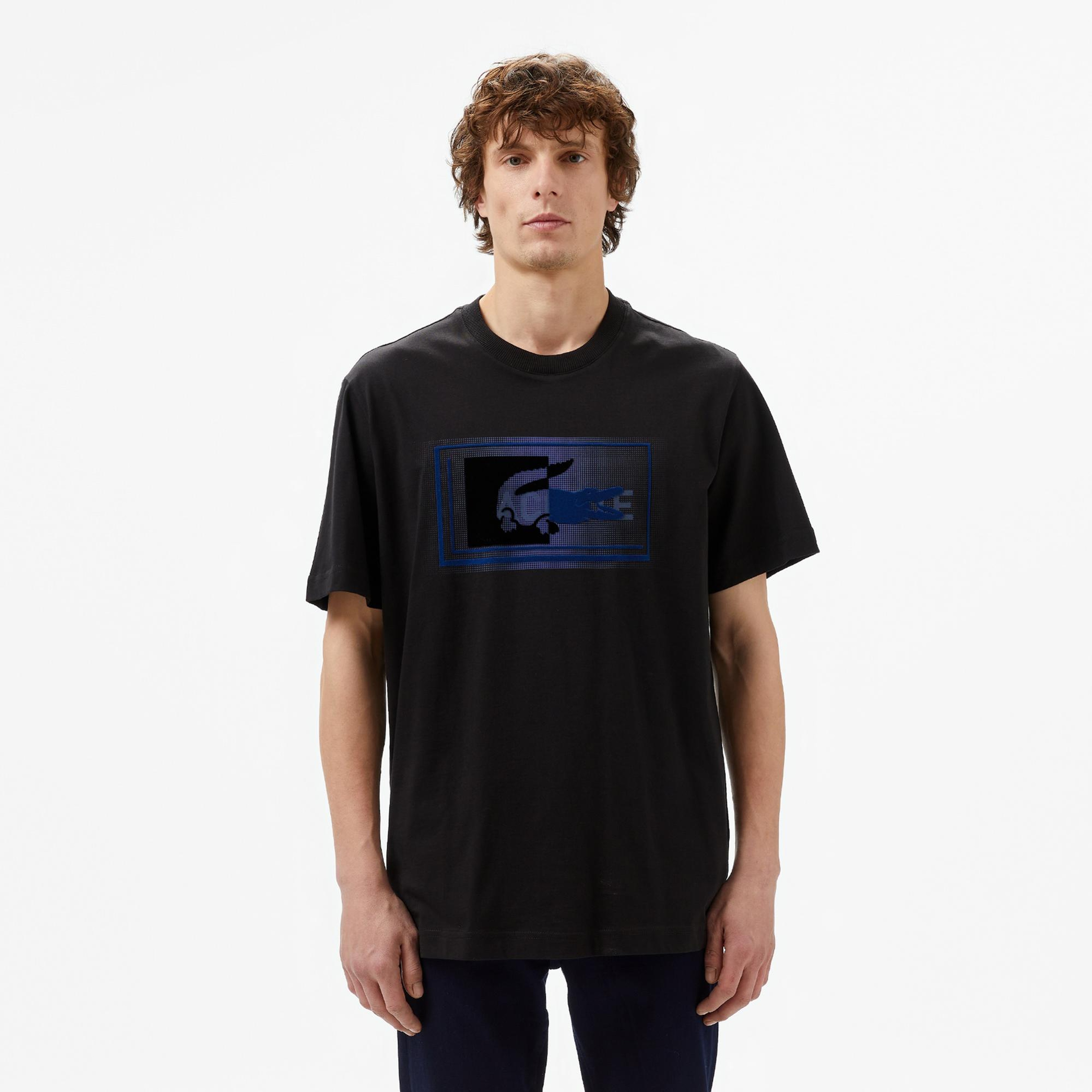 Lacoste Erkek Regular Fit Bisiklet Yaka Baskılı Siyah T-Shirt