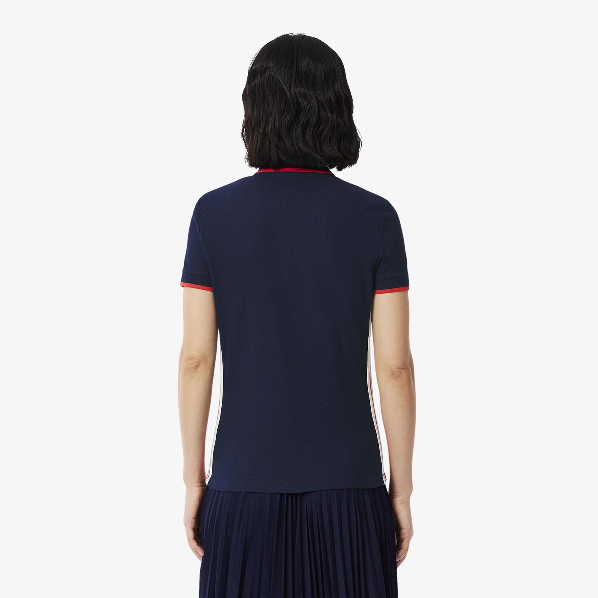 Lacoste Kadın Slim Fit Renk Bloklu Lacivert Polo