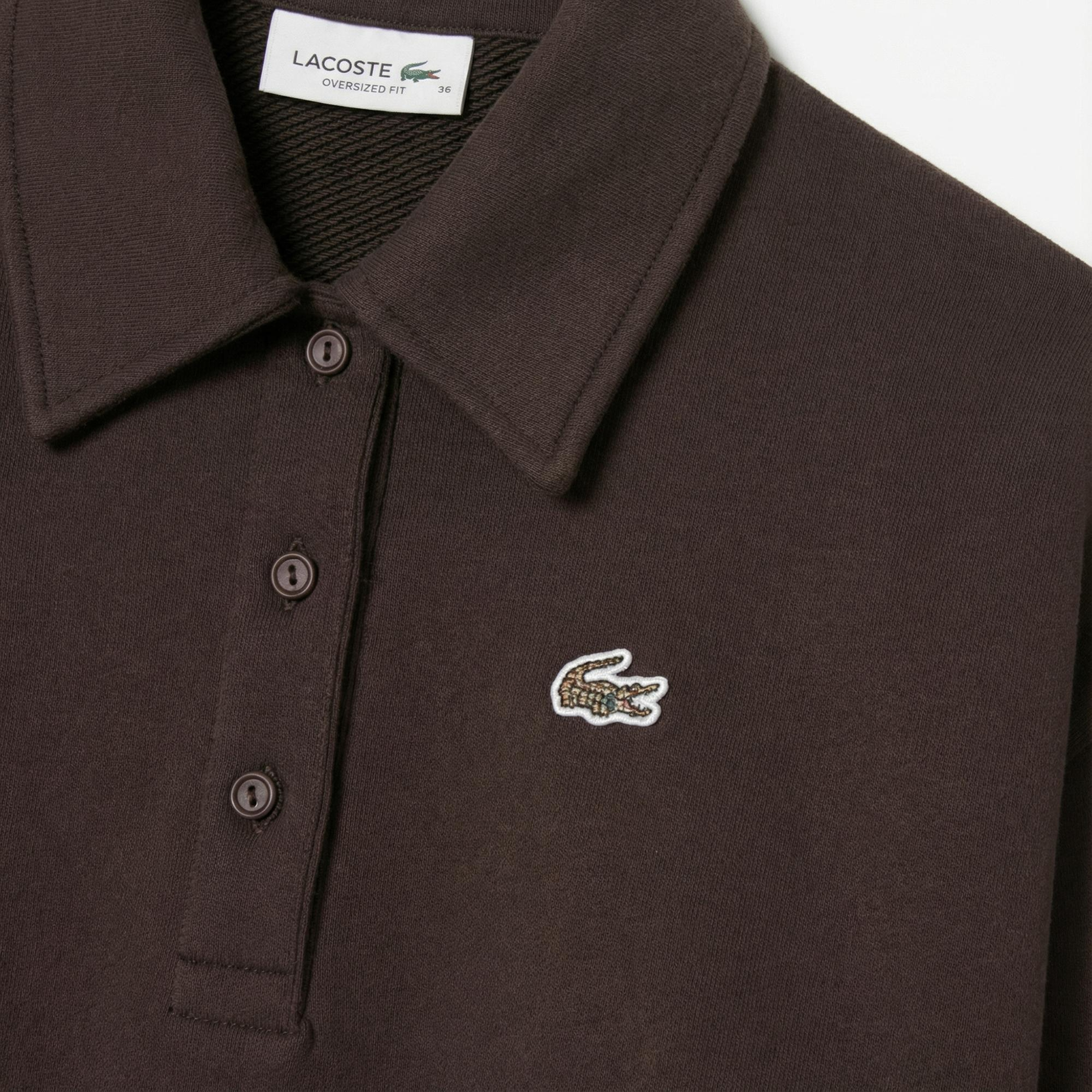 Lacoste Kadın Oversize Fit Polo Yaka Kahverengi Sweatshirt