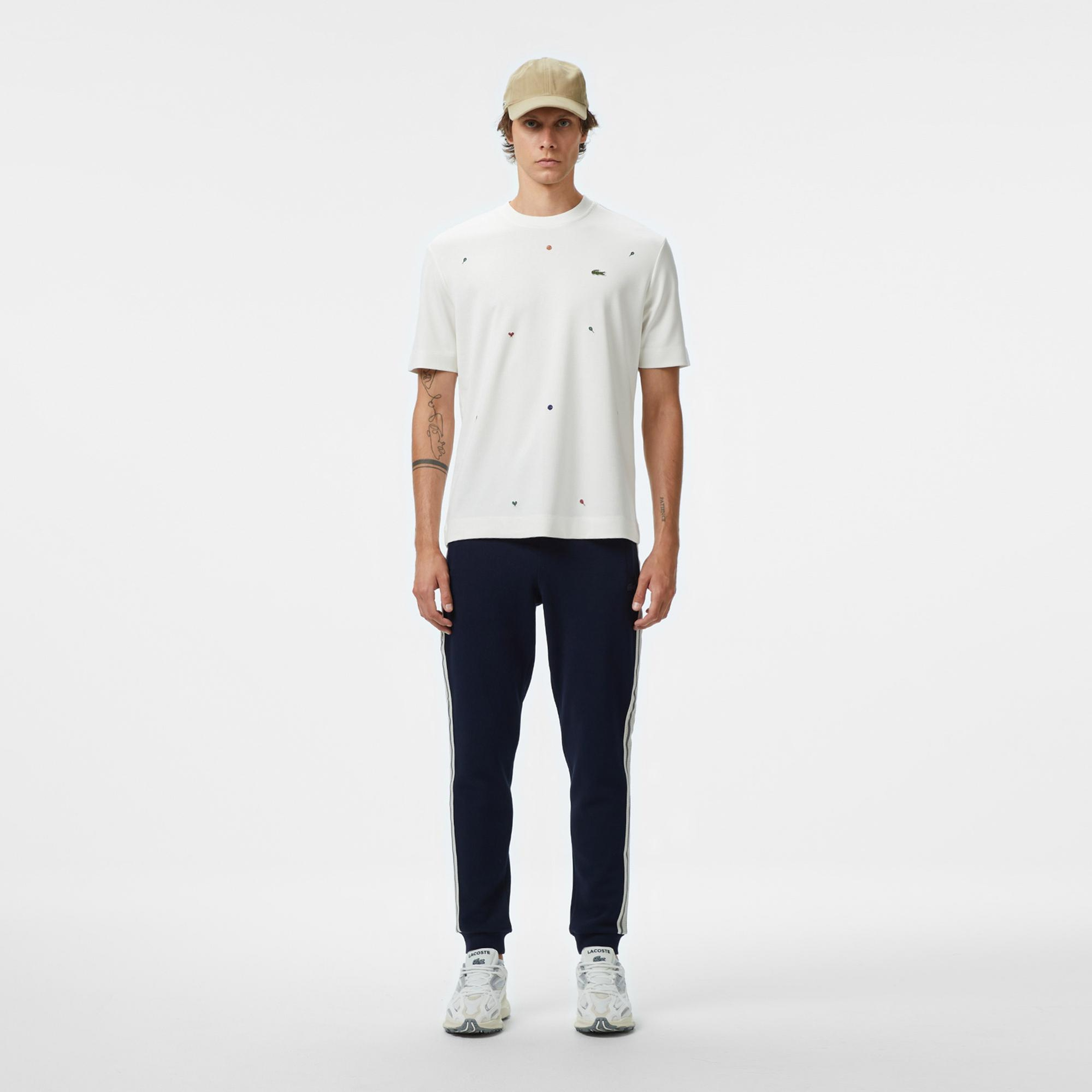 Lacoste Erkek Loose Fit Bisiklet Yaka Desenli Beyaz T-Shirt