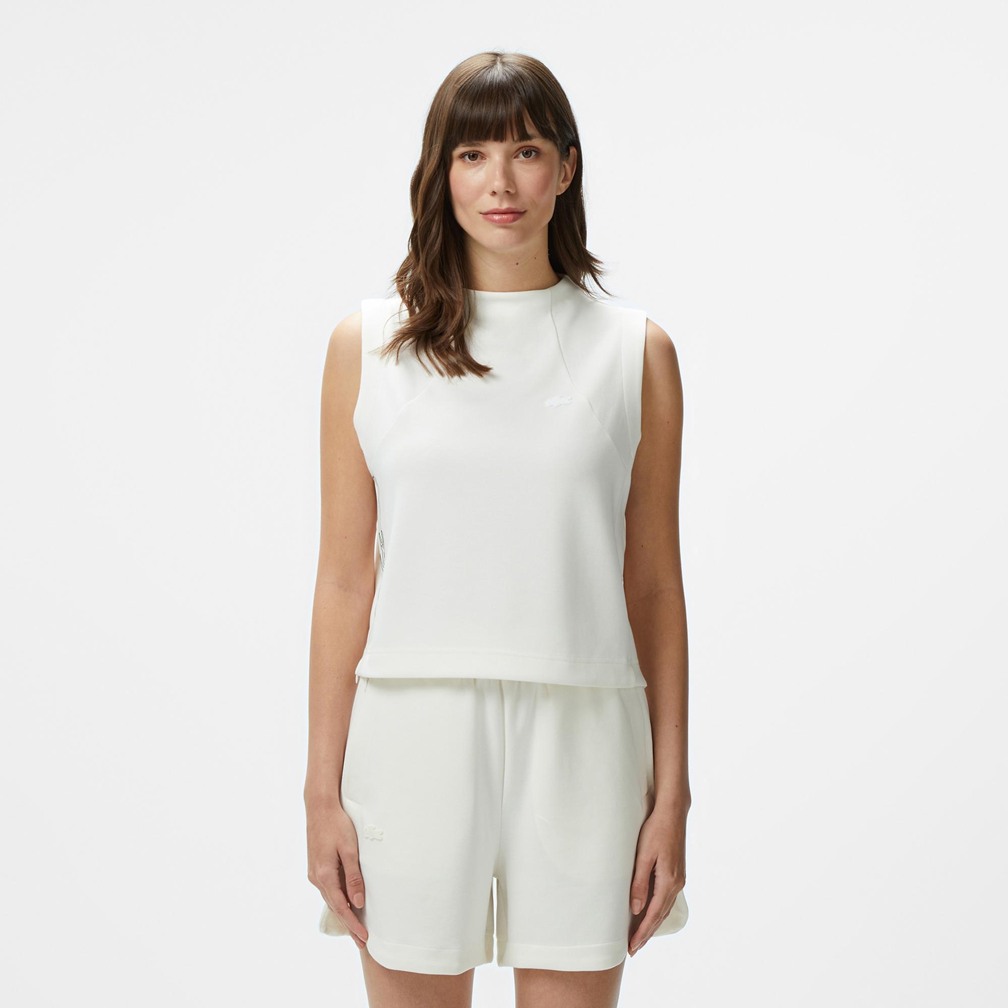 Lacoste Kadın Slim Fit Kolsuz Bisiklet Yaka Beyaz T-Shirt