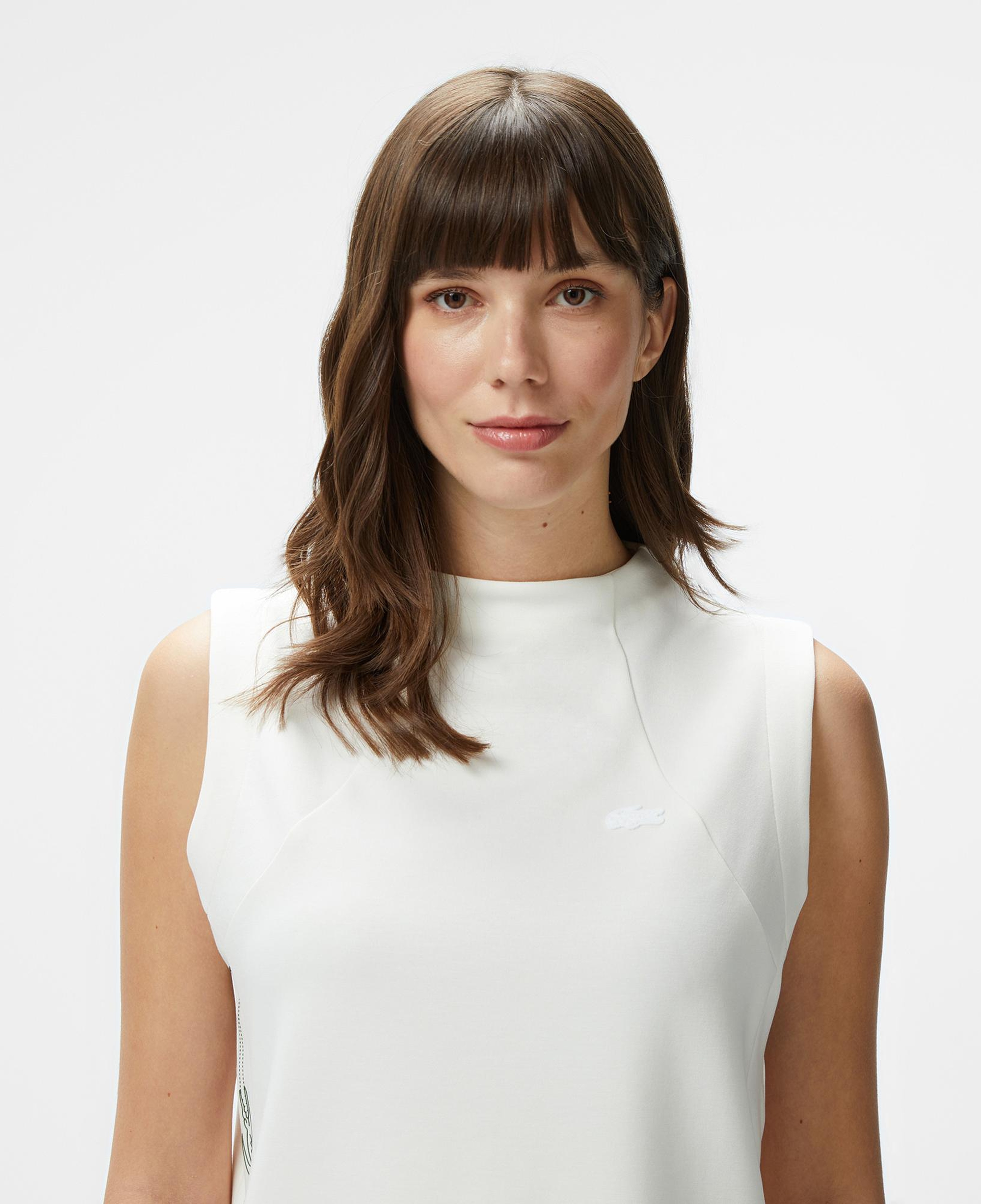 Lacoste Kadın Slim Fit Kolsuz Bisiklet Yaka Beyaz T-Shirt