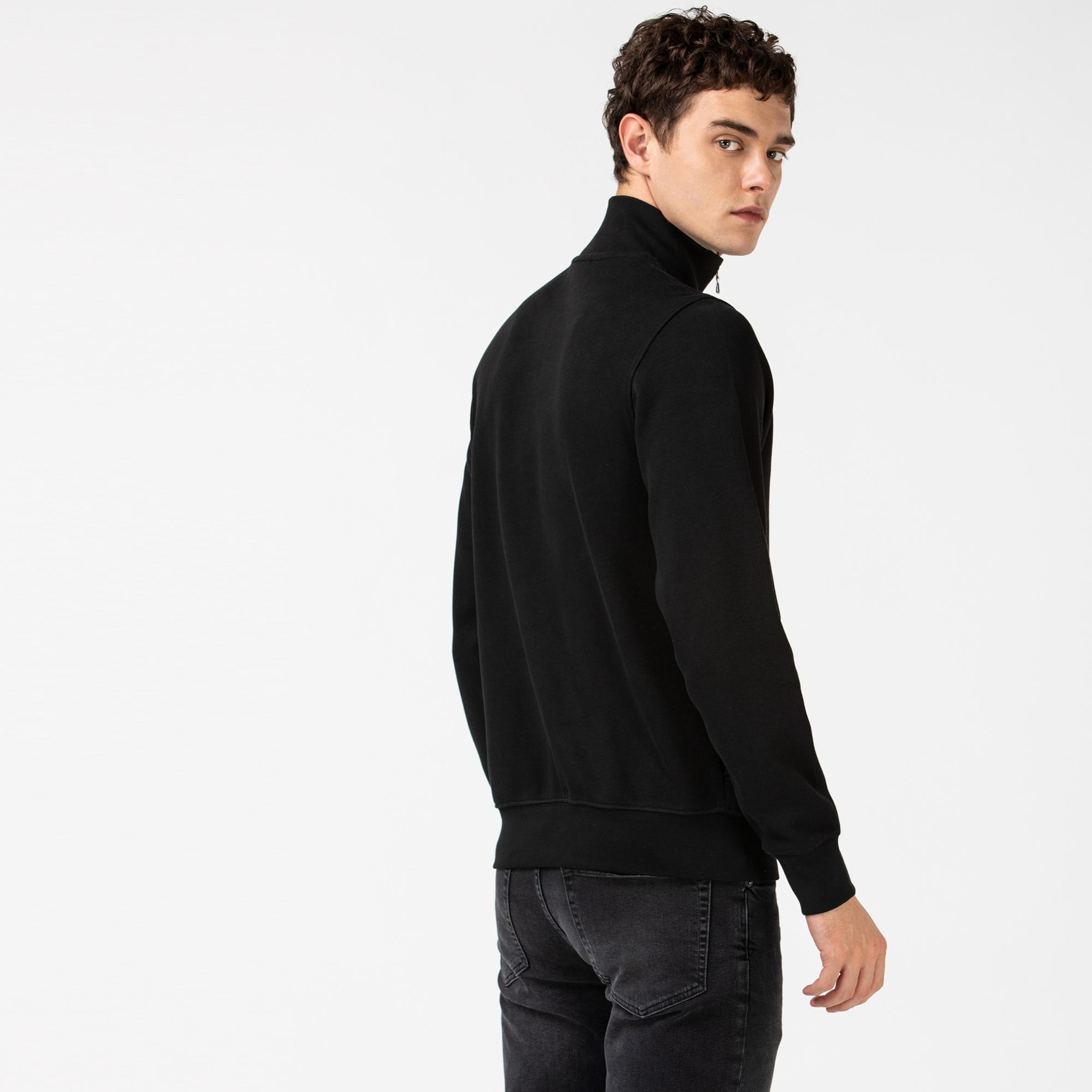 Erkek Classic Fit Yarım Fermuarlı Siyah Sweatshirt