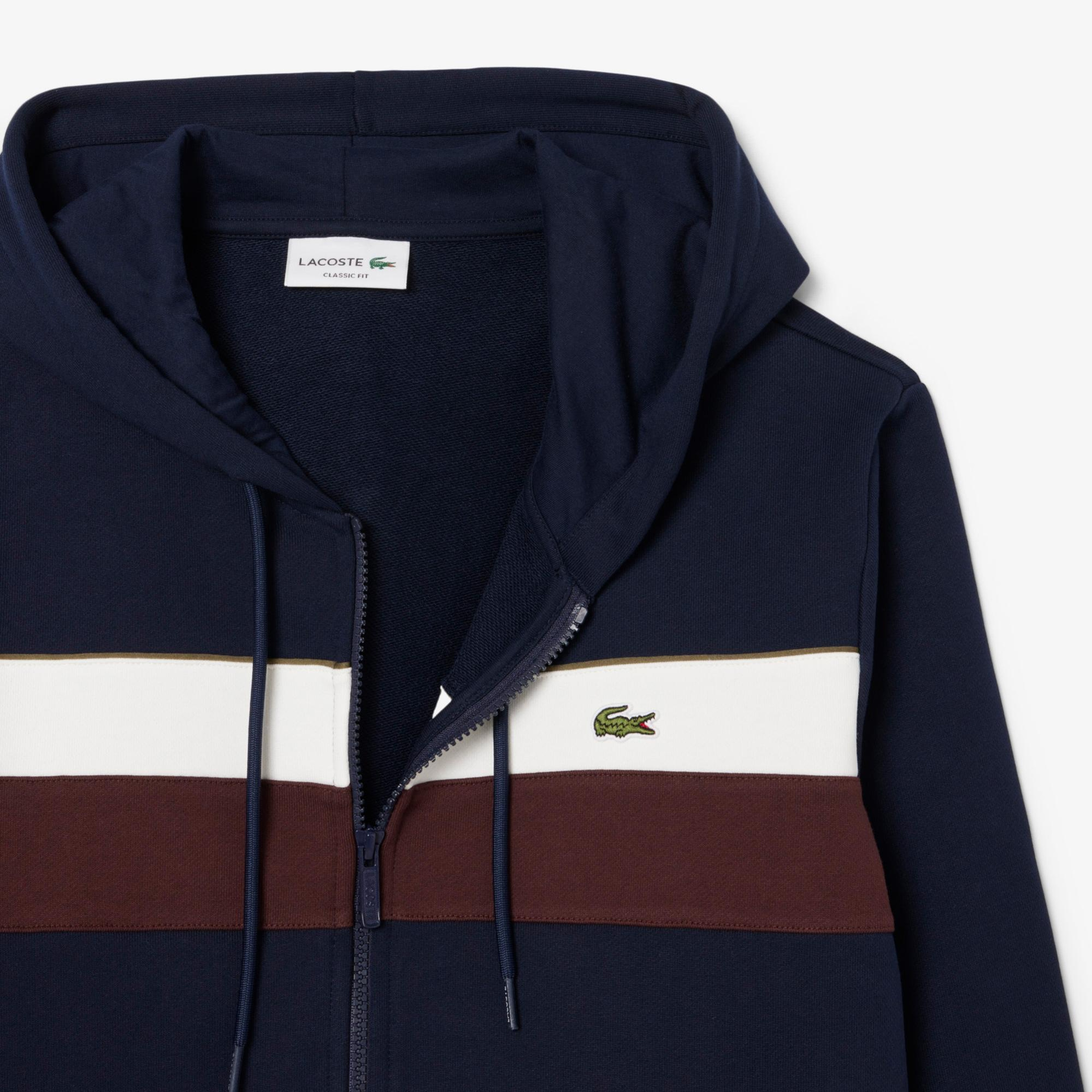 Lacoste Erkek Classic Fit Kapüşonlu Renk Bloklu Lacivert Sweatshirt