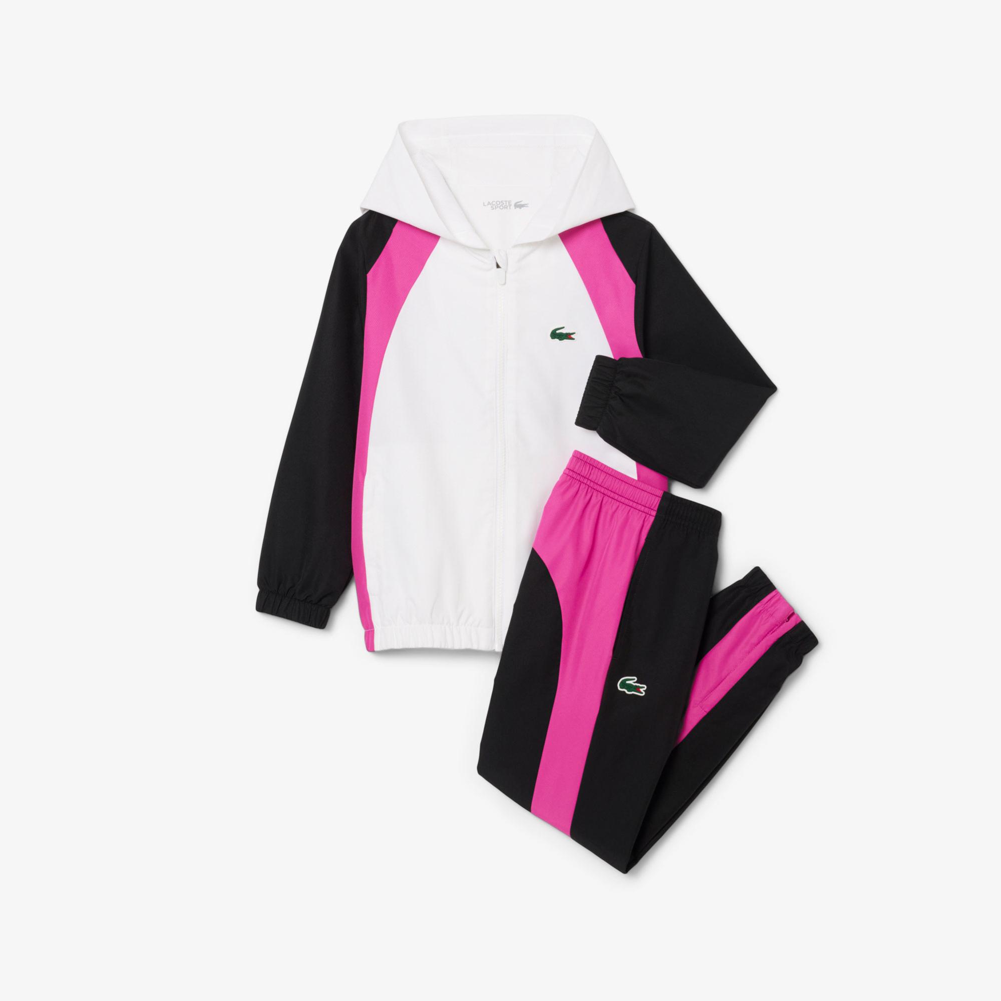 Lacoste Çocuk Kapüşonlu Renk Bloklu Beyaz Eşofman Takımı