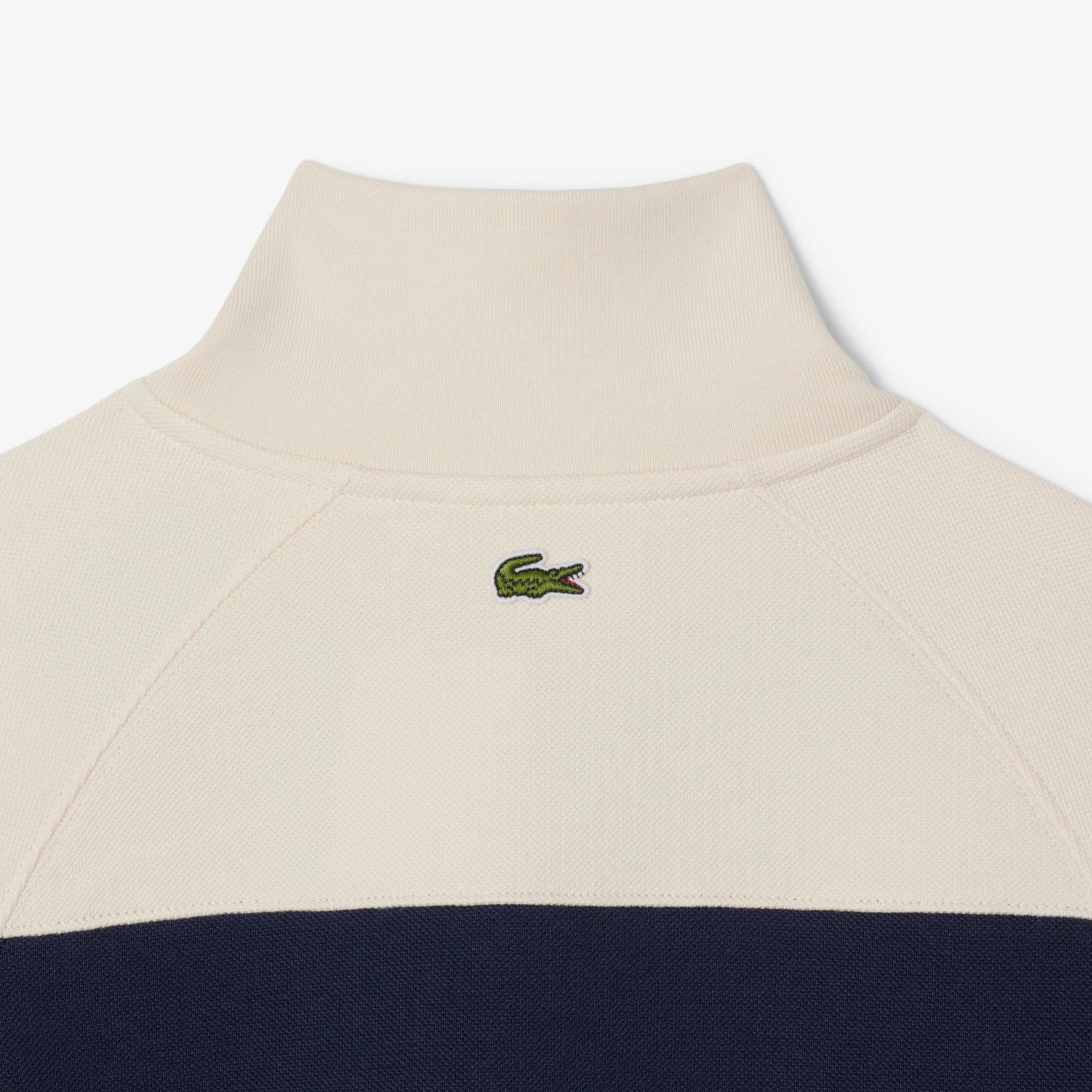 Lacoste Kadın Relaxed Fit Fermuarlı Çizgili Lacivert Sweatshirt