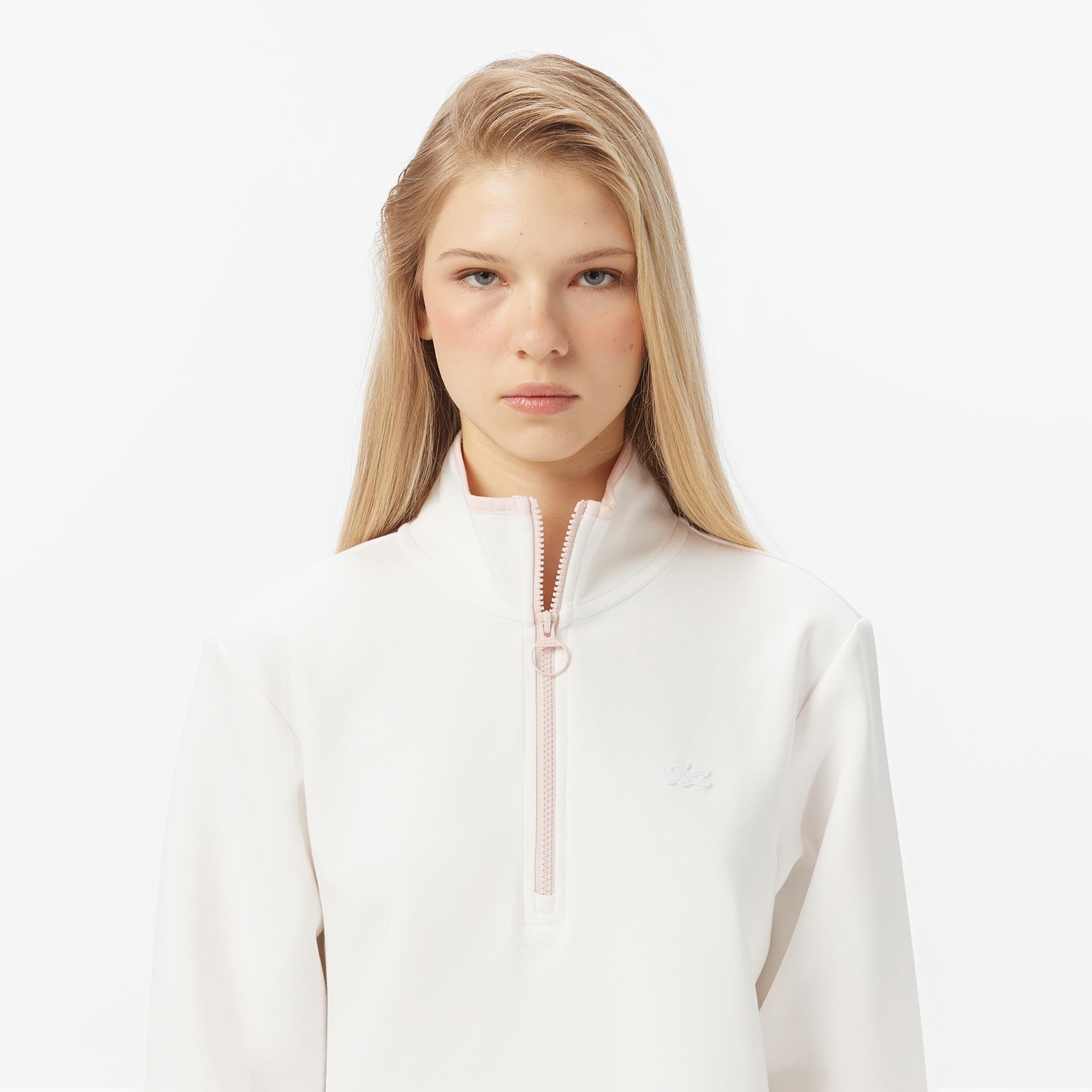 Lacoste Kadın Regular Fit Yarım Fermuarlı Beyaz Sweatshirt