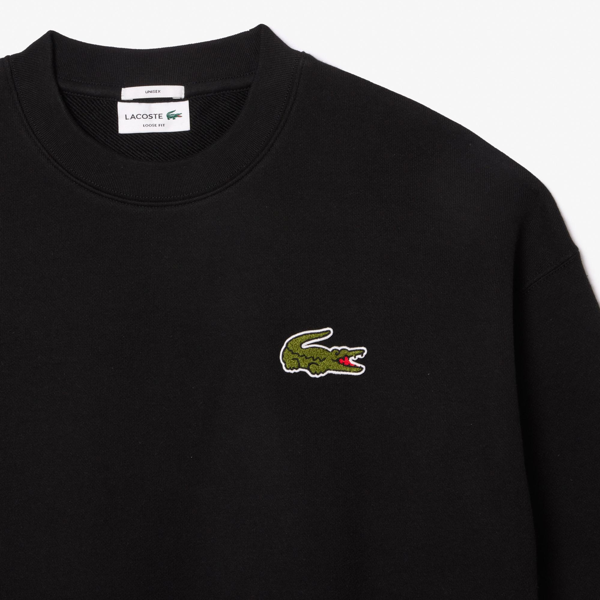 Lacoste Unisex Loose Fit Bisiklet Yaka Siyah Sweatshirt