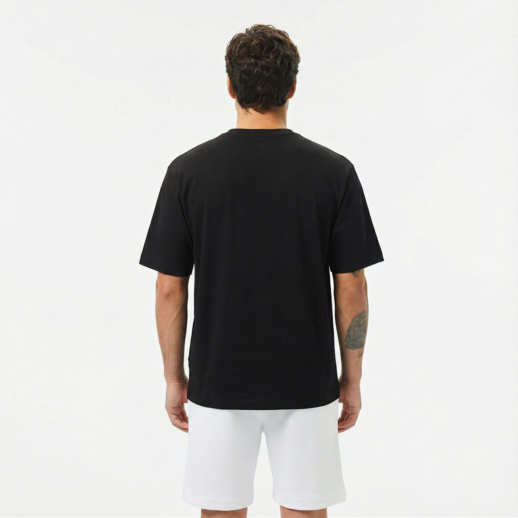 Lacoste Erkek Relaxed Fit Bisiklet Yaka Baskılı Siyah T-Shirt