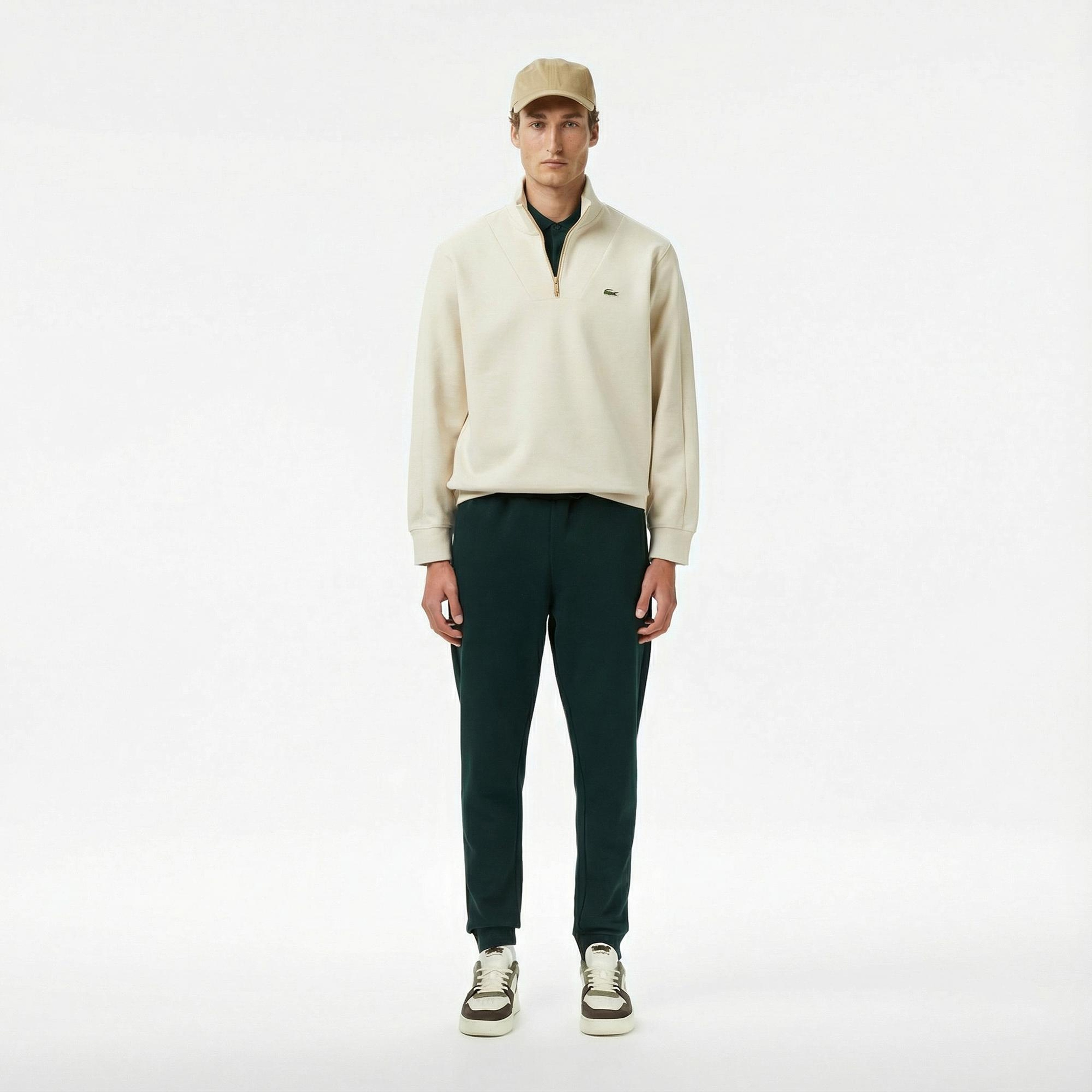 Lacoste Erkek Classic Fit Yarım Fermuarlı Krem Sweatshirt