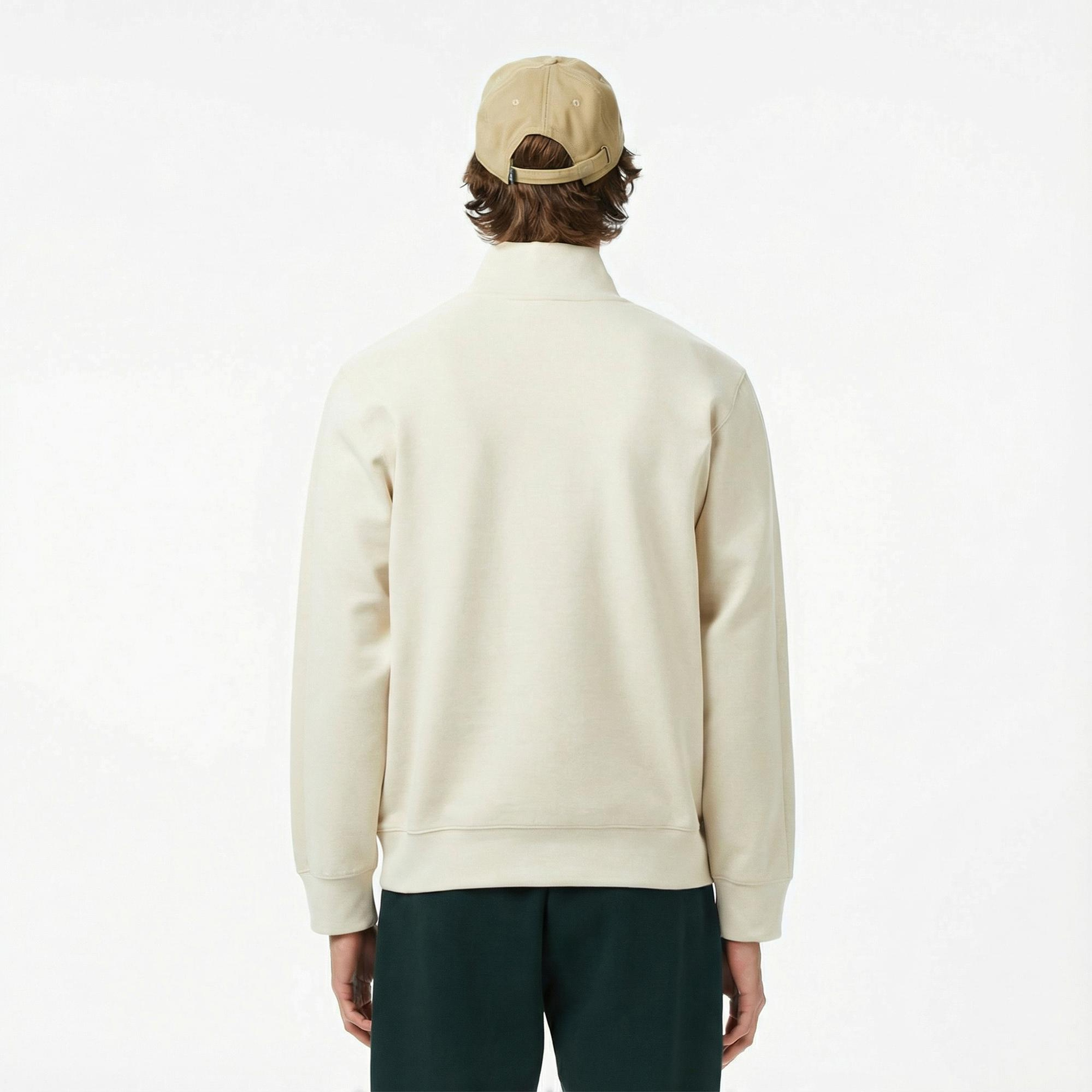 Lacoste Erkek Classic Fit Yarım Fermuarlı Krem Sweatshirt