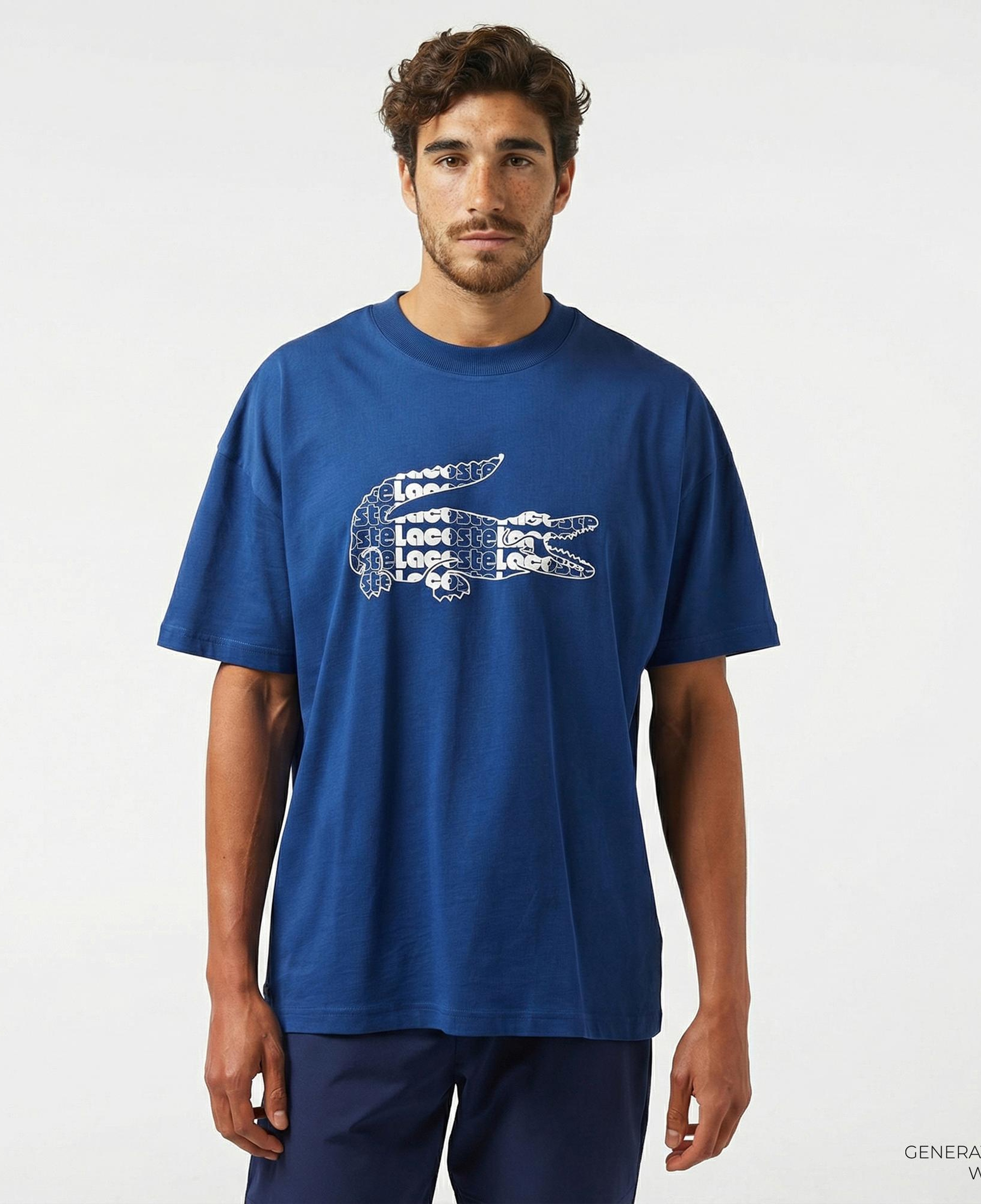 Lacoste Erkek Relaxed Fit Bisiklet Yaka Baskılı Lacivert T-Shirt