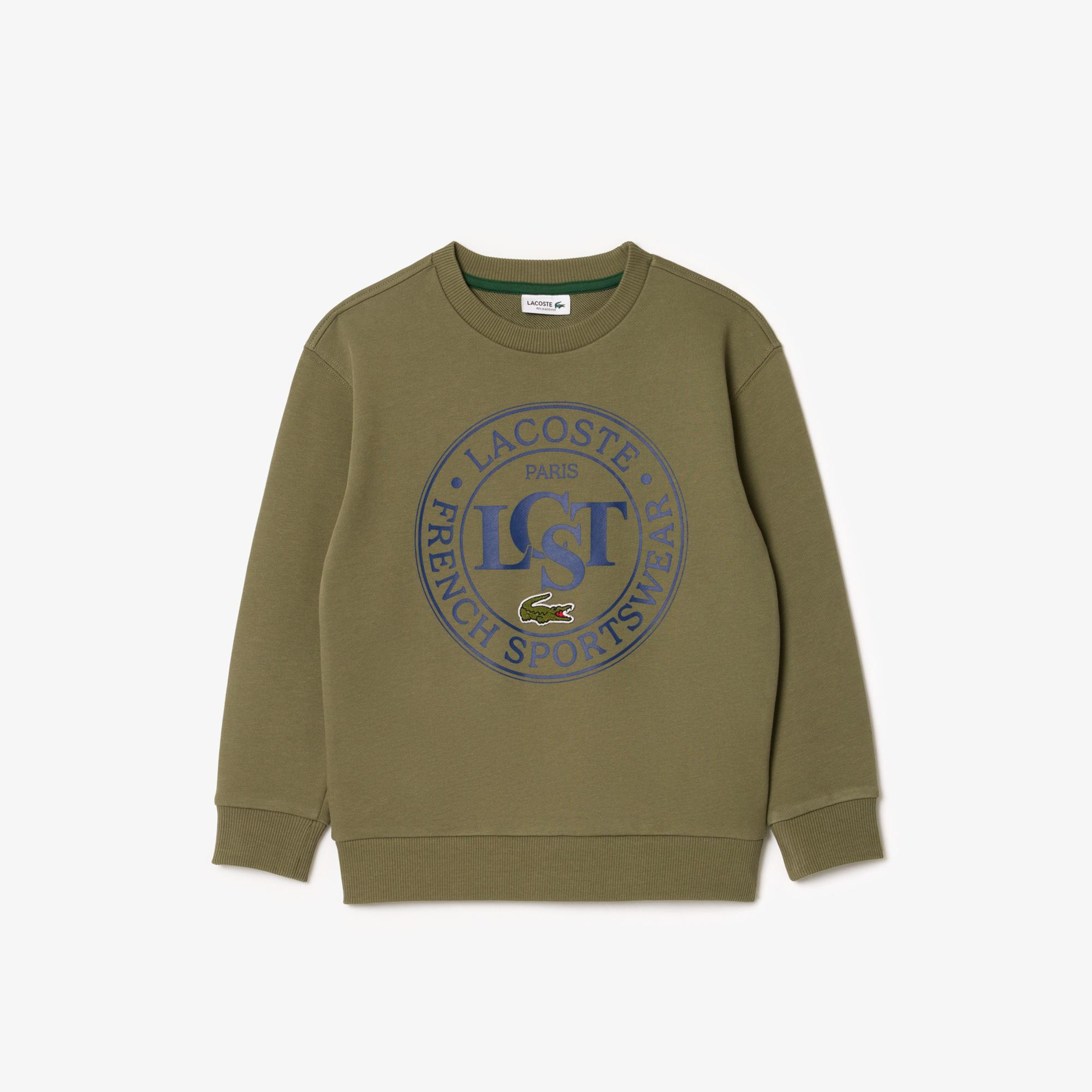 Lacoste Çocuk Bisiklet Yaka Baskılı Haki Sweatshirt