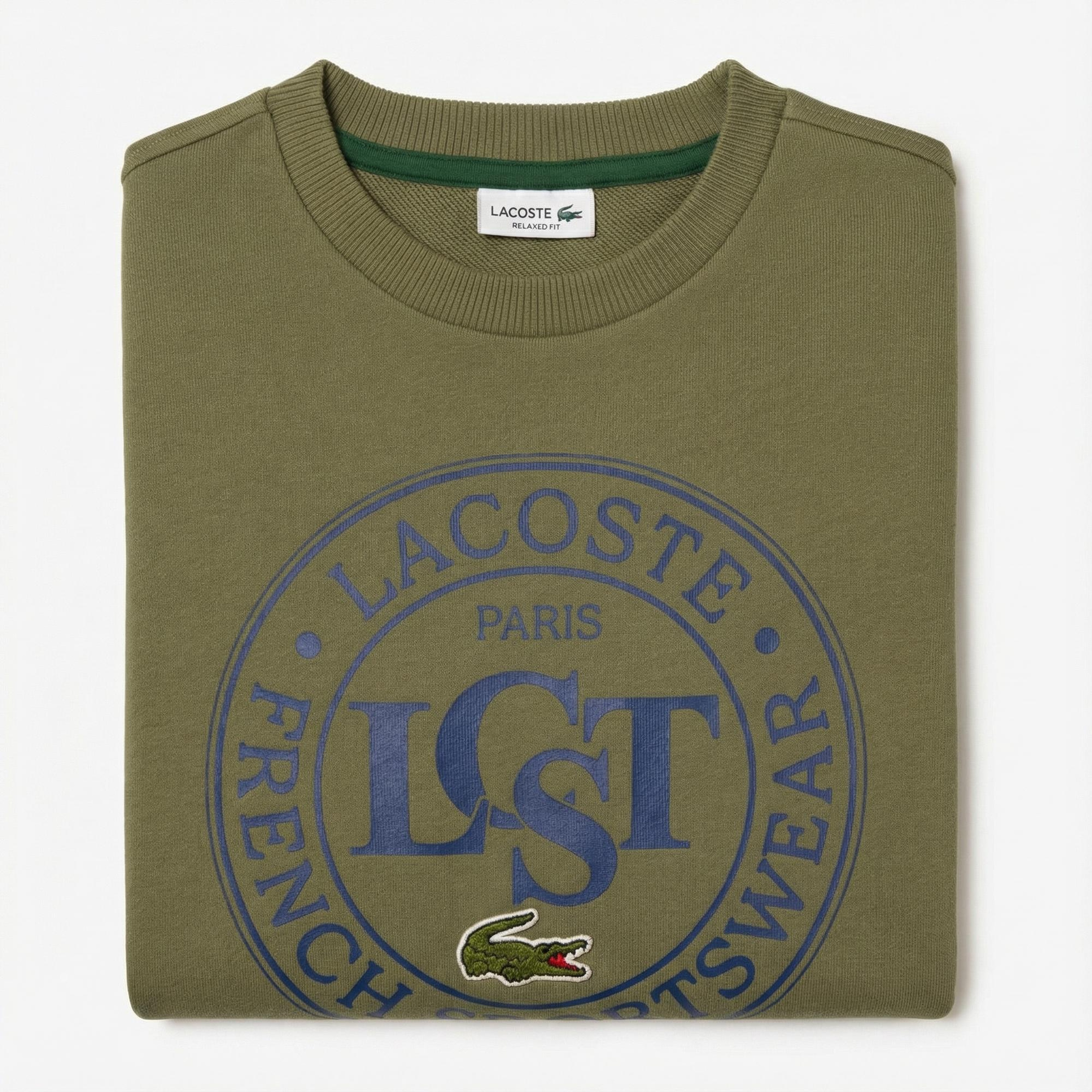 Lacoste Çocuk Bisiklet Yaka Baskılı Haki Sweatshirt