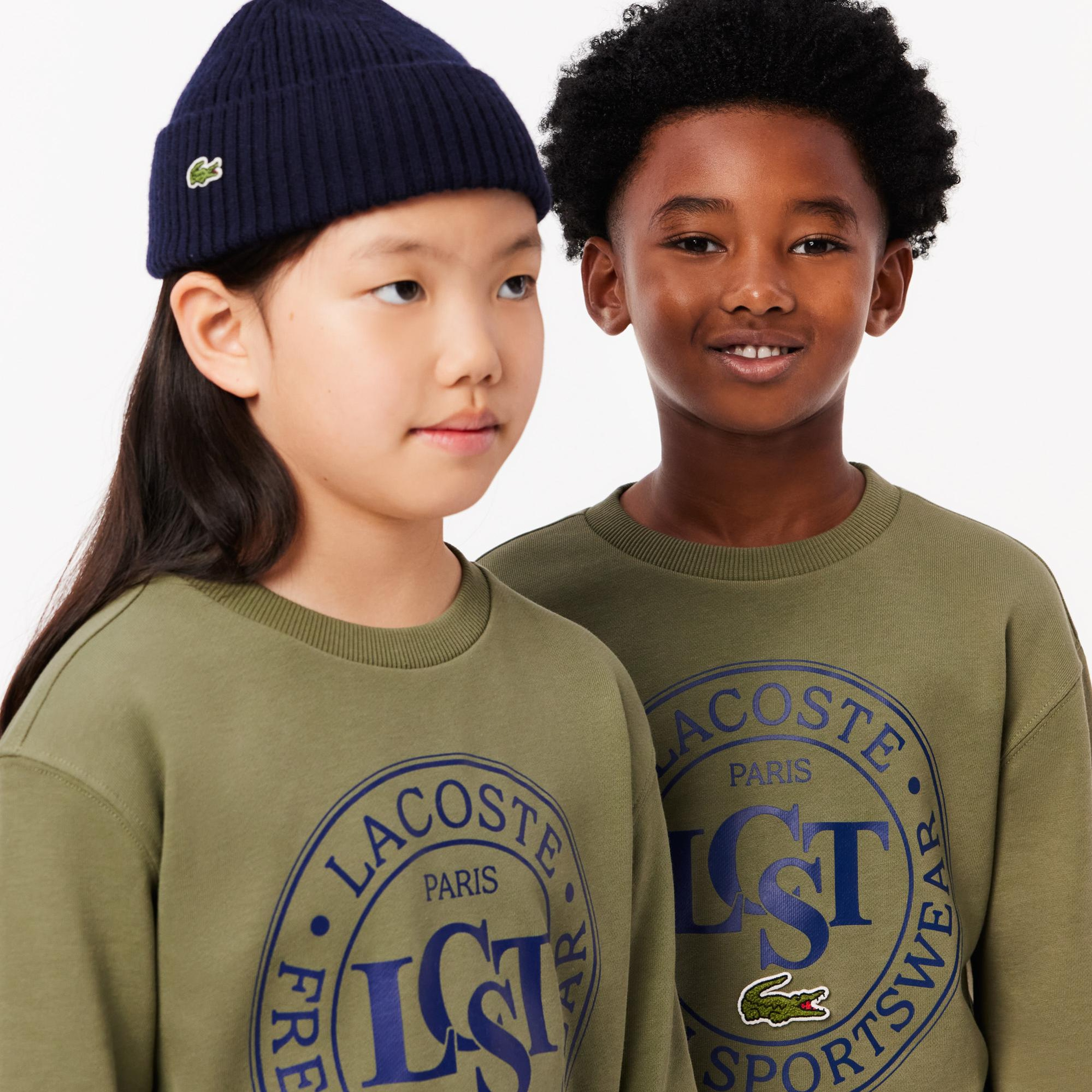 Lacoste Çocuk Bisiklet Yaka Baskılı Haki Sweatshirt