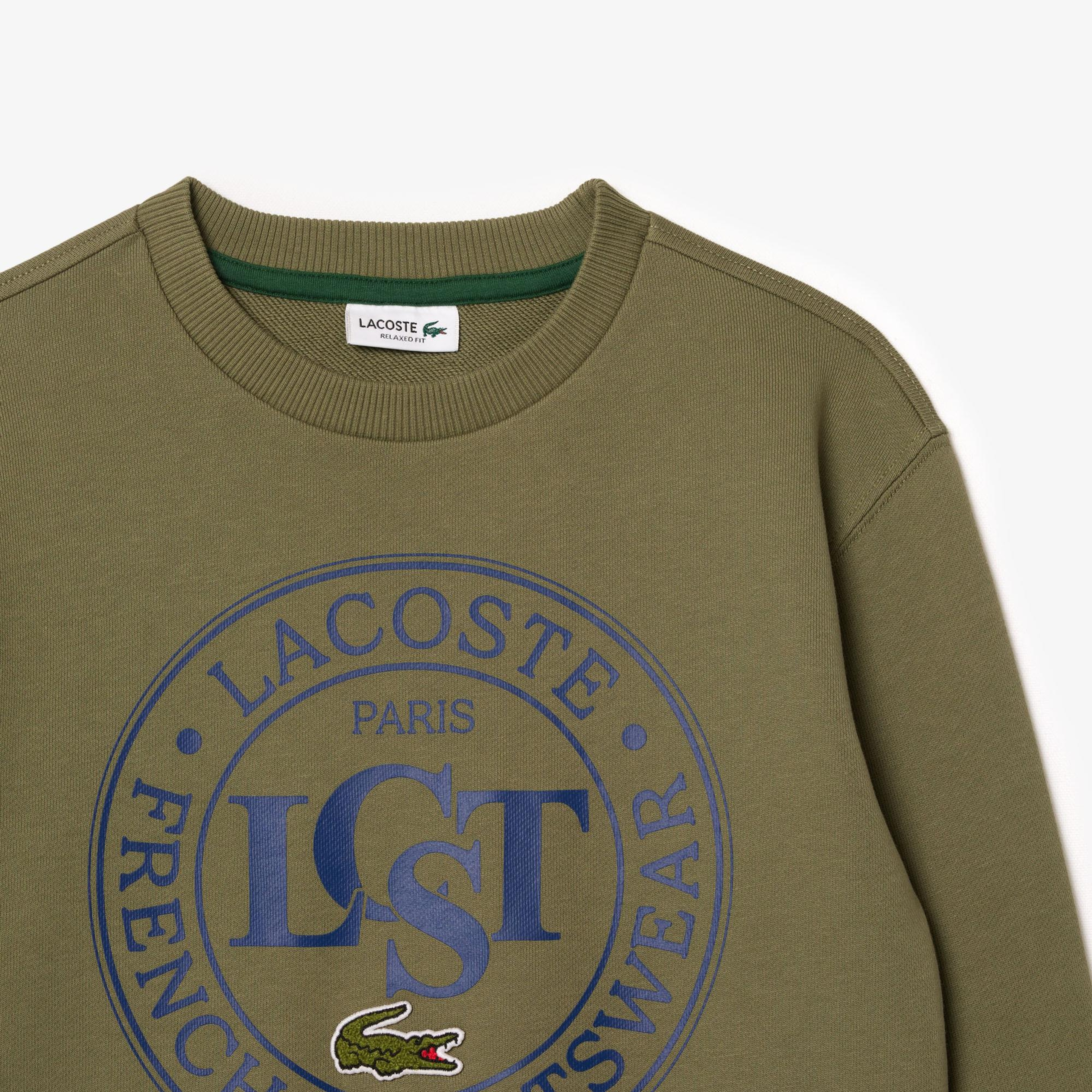 Lacoste Çocuk Bisiklet Yaka Baskılı Haki Sweatshirt