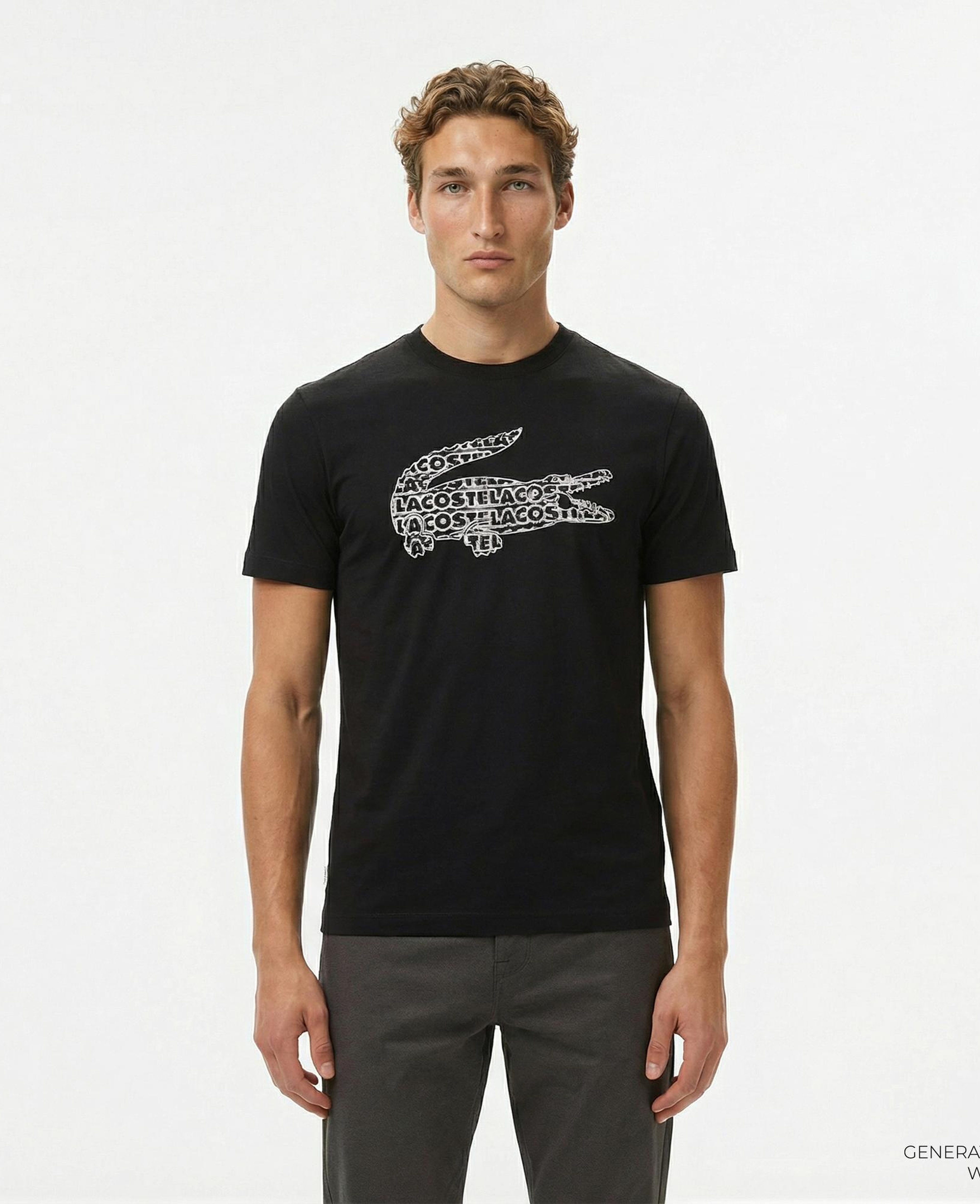 Lacoste Erkek Regular Fit Bisiklet Yaka Baskılı Siyah T-Shirt