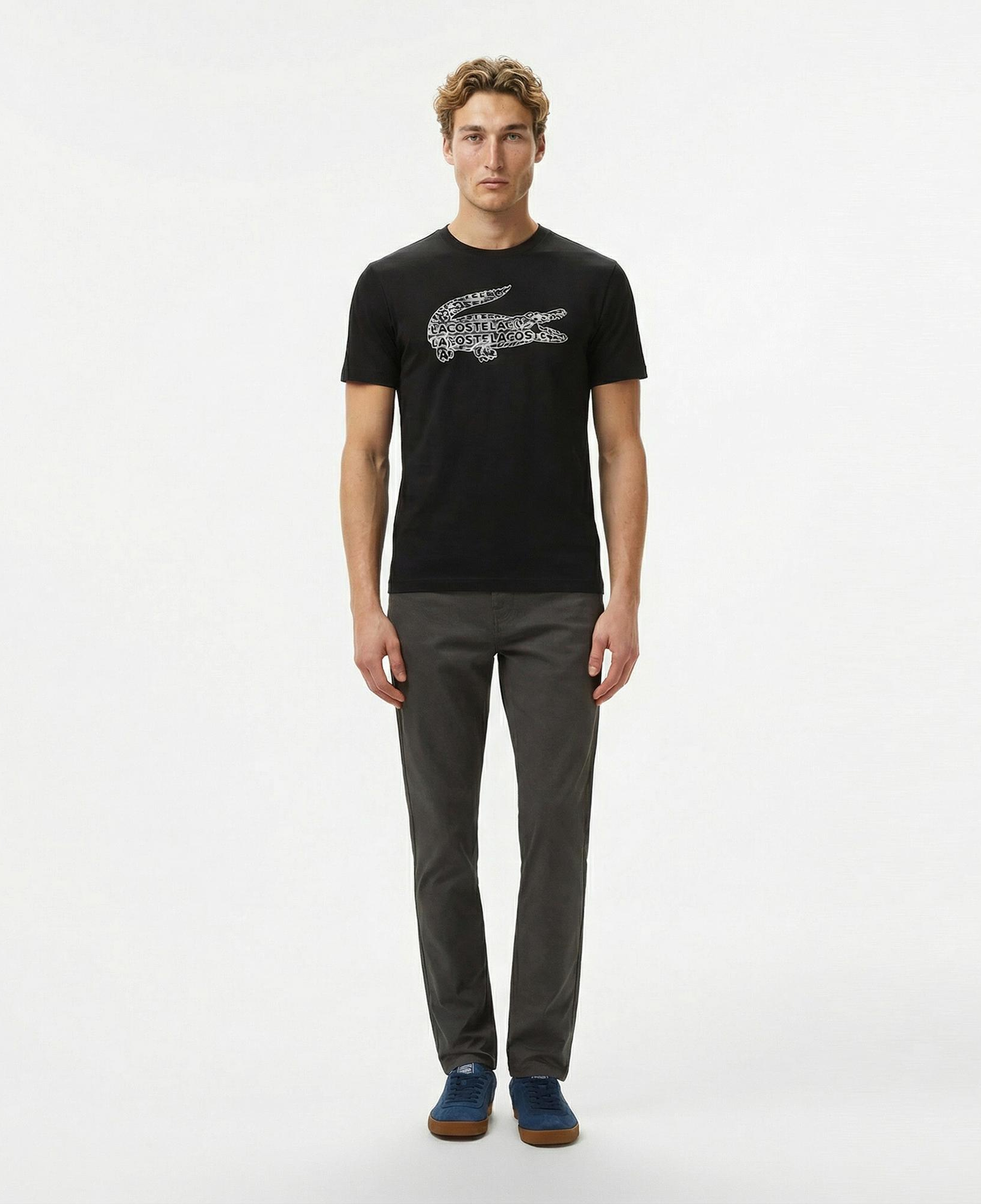 Lacoste Erkek Regular Fit Bisiklet Yaka Baskılı Siyah T-Shirt