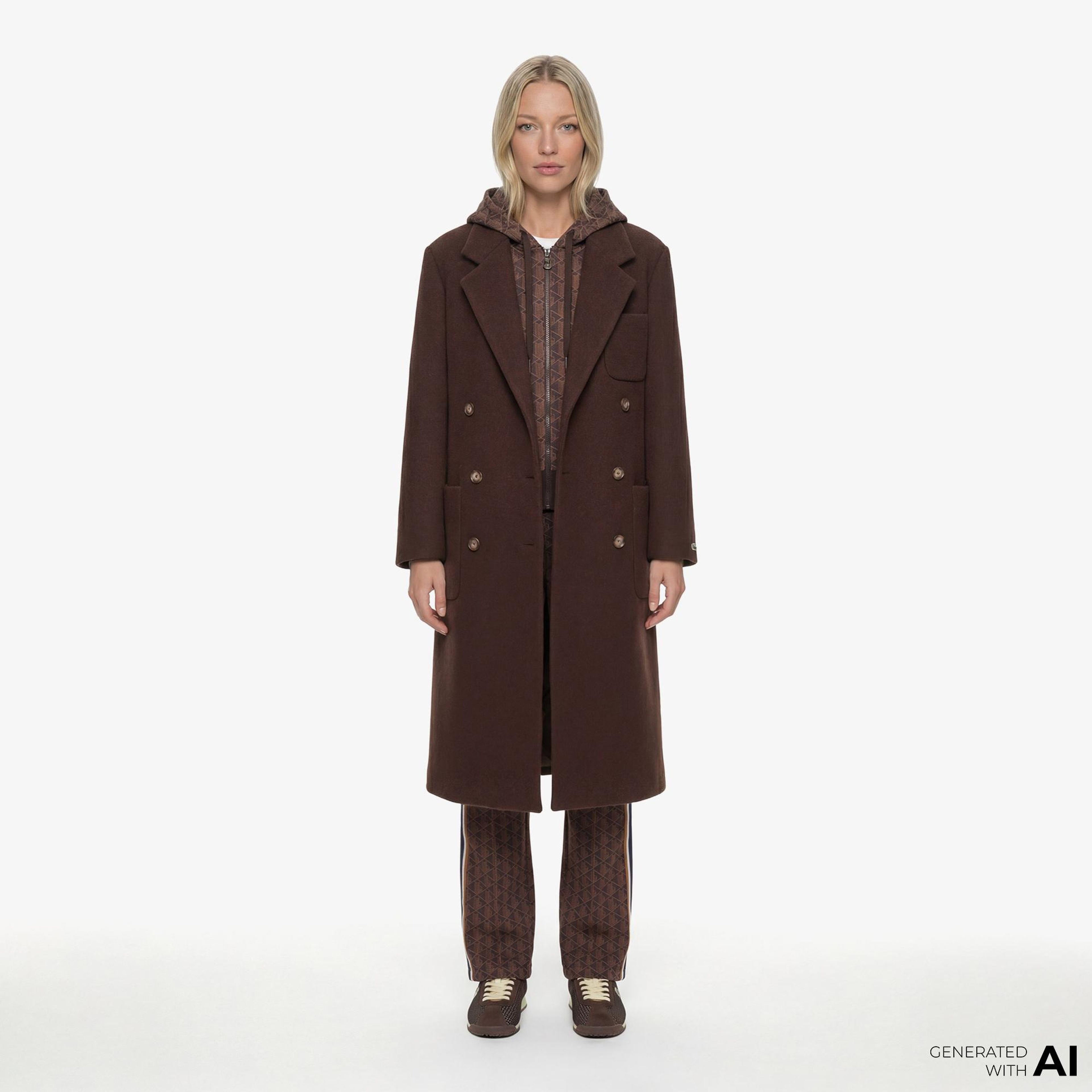 Lacoste Kadın Regular Fit Kapüşonlu Monogram Kahverengi Sweatshirt