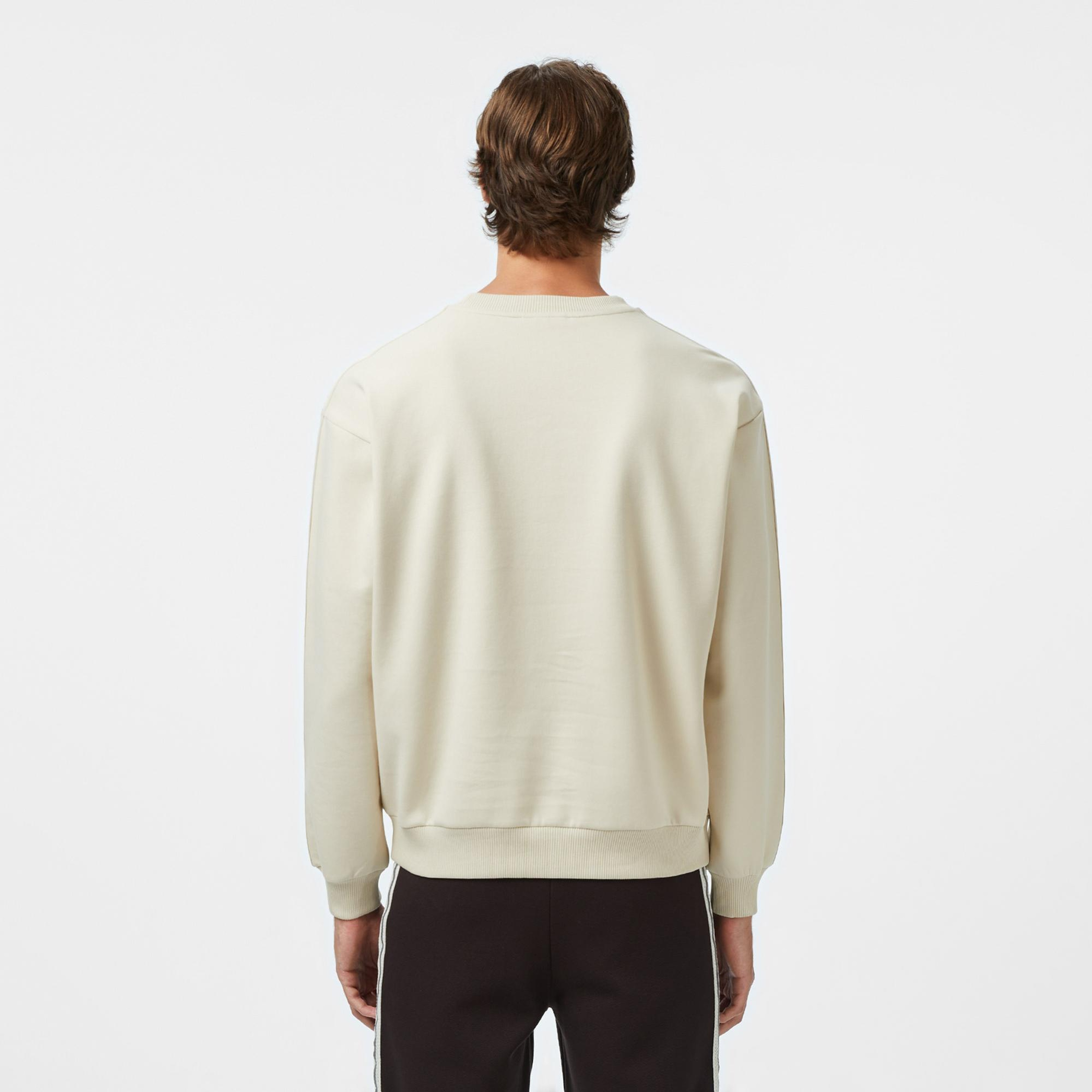 Lacoste Erkek Relaxed Fit Bisiklet Yaka Açık Krem Sweatshirt