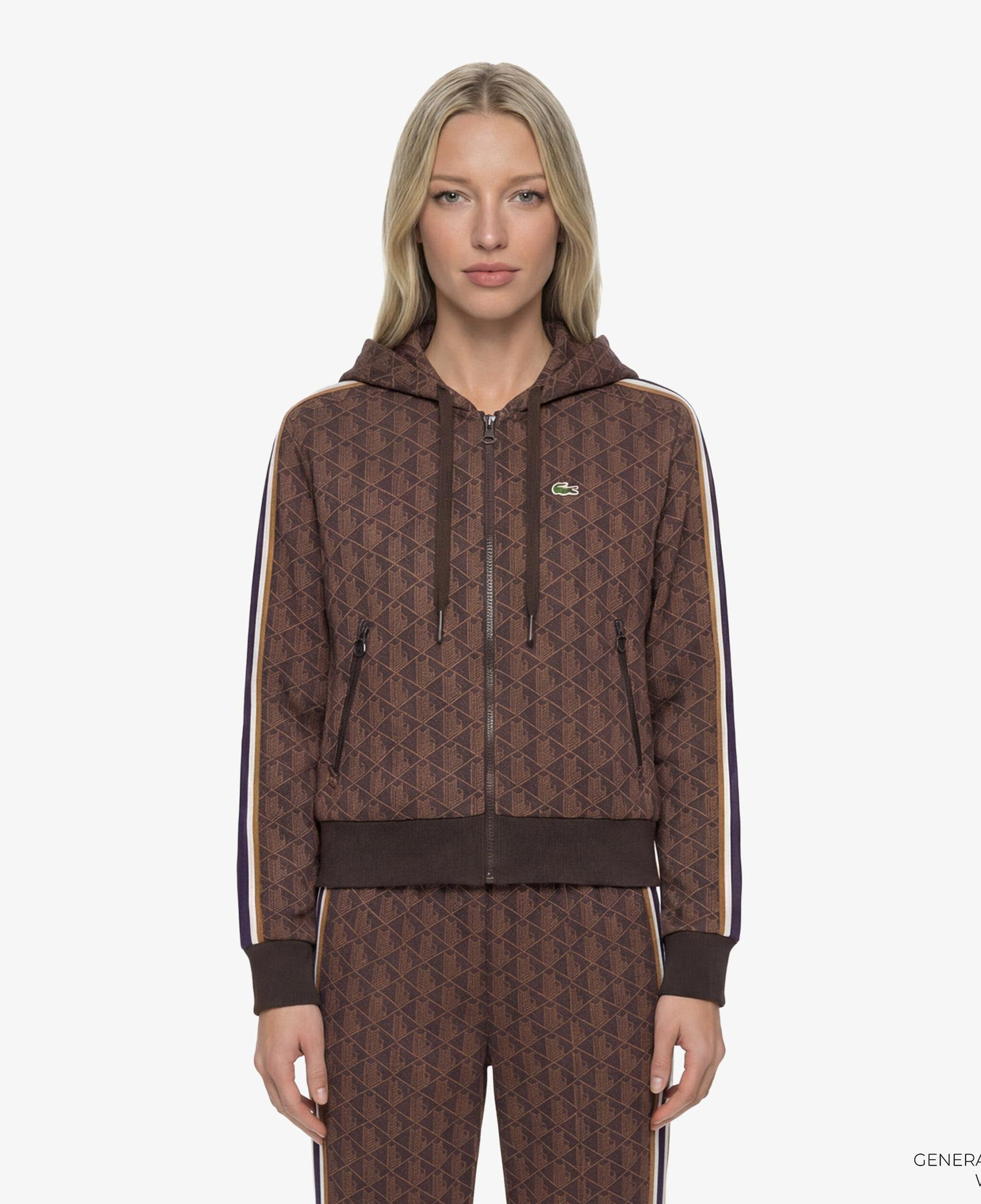Lacoste Kadın Regular Fit Kapüşonlu Monogram Kahverengi Sweatshirt