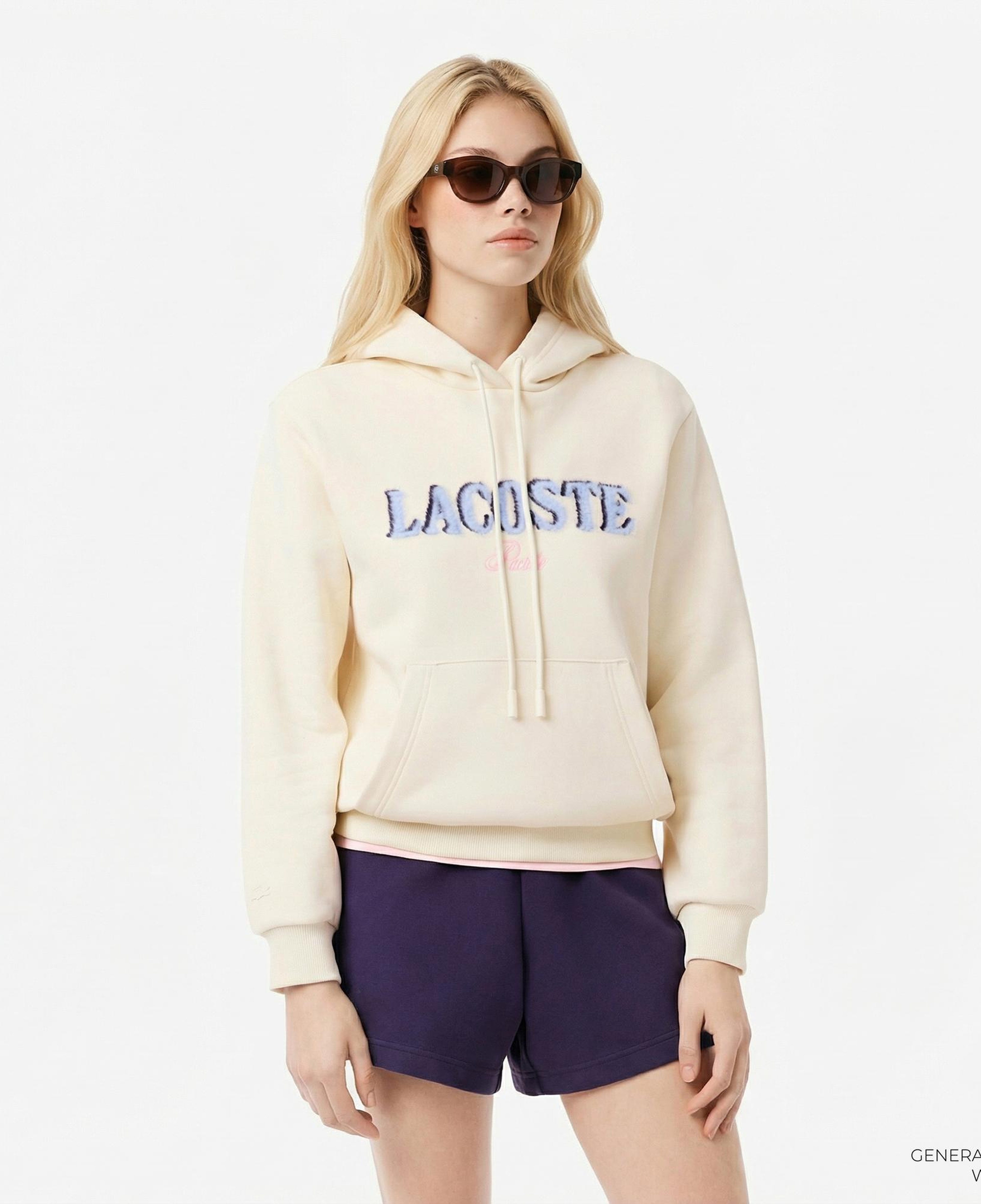 Lacoste Kadın Relaxed Fit Kapüşonlu Baskılı Krem Sweatshirt