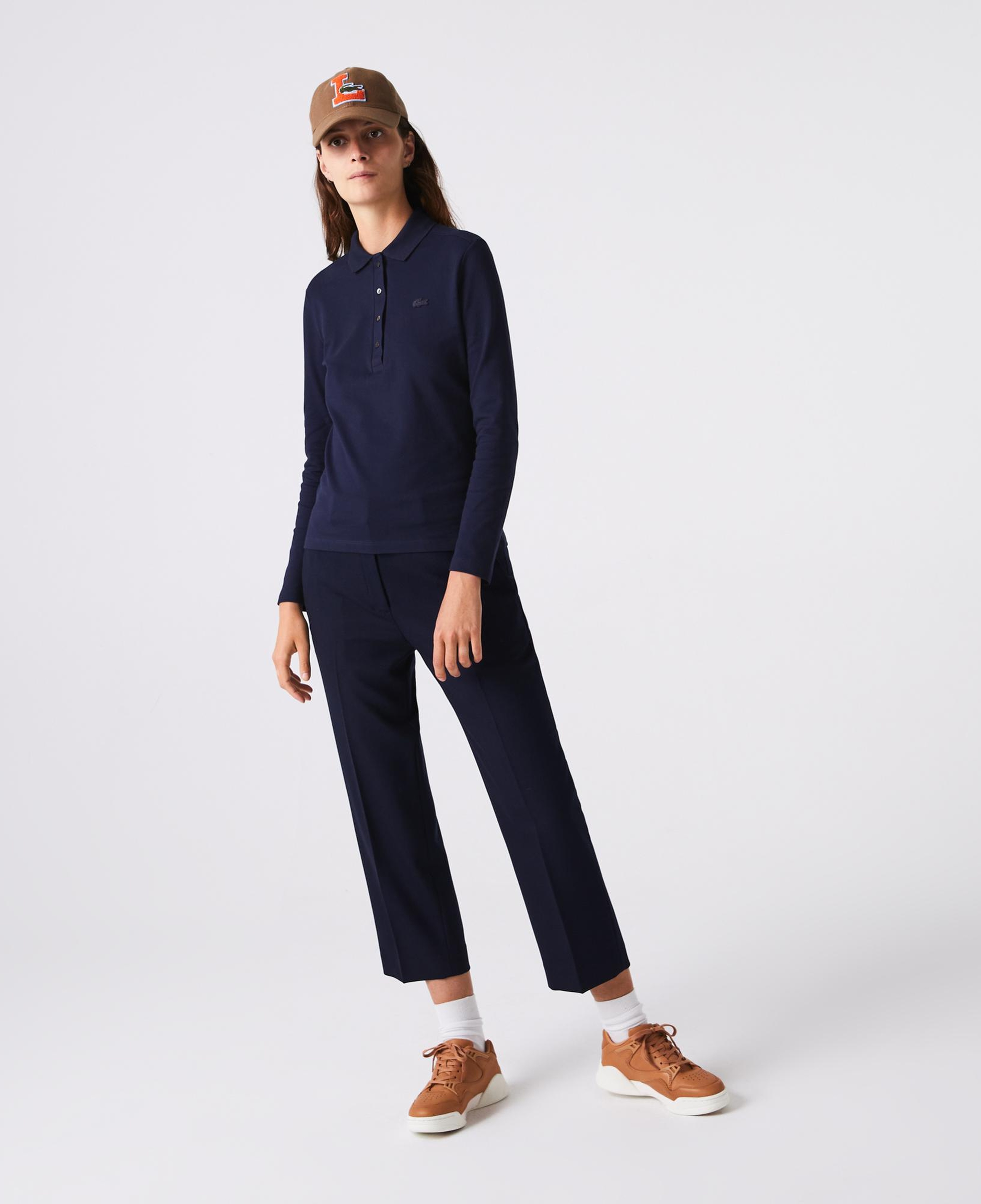 Lacoste Kadın Slim Fit Uzun Kollu Lacivert Polo