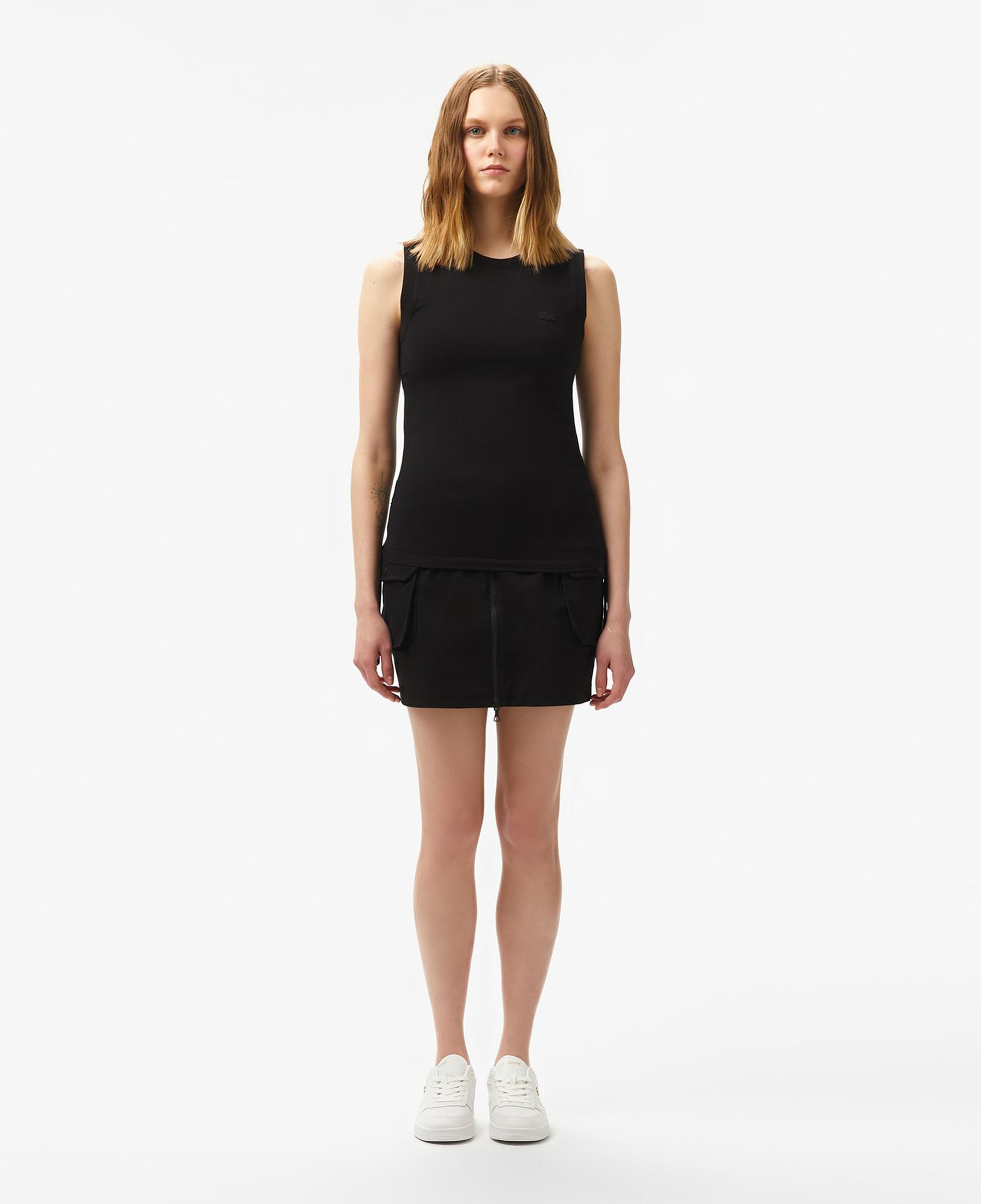 Lacoste Kadın Slim Fit Kolsuz Bisiklet Yaka Siyah T-Shirt