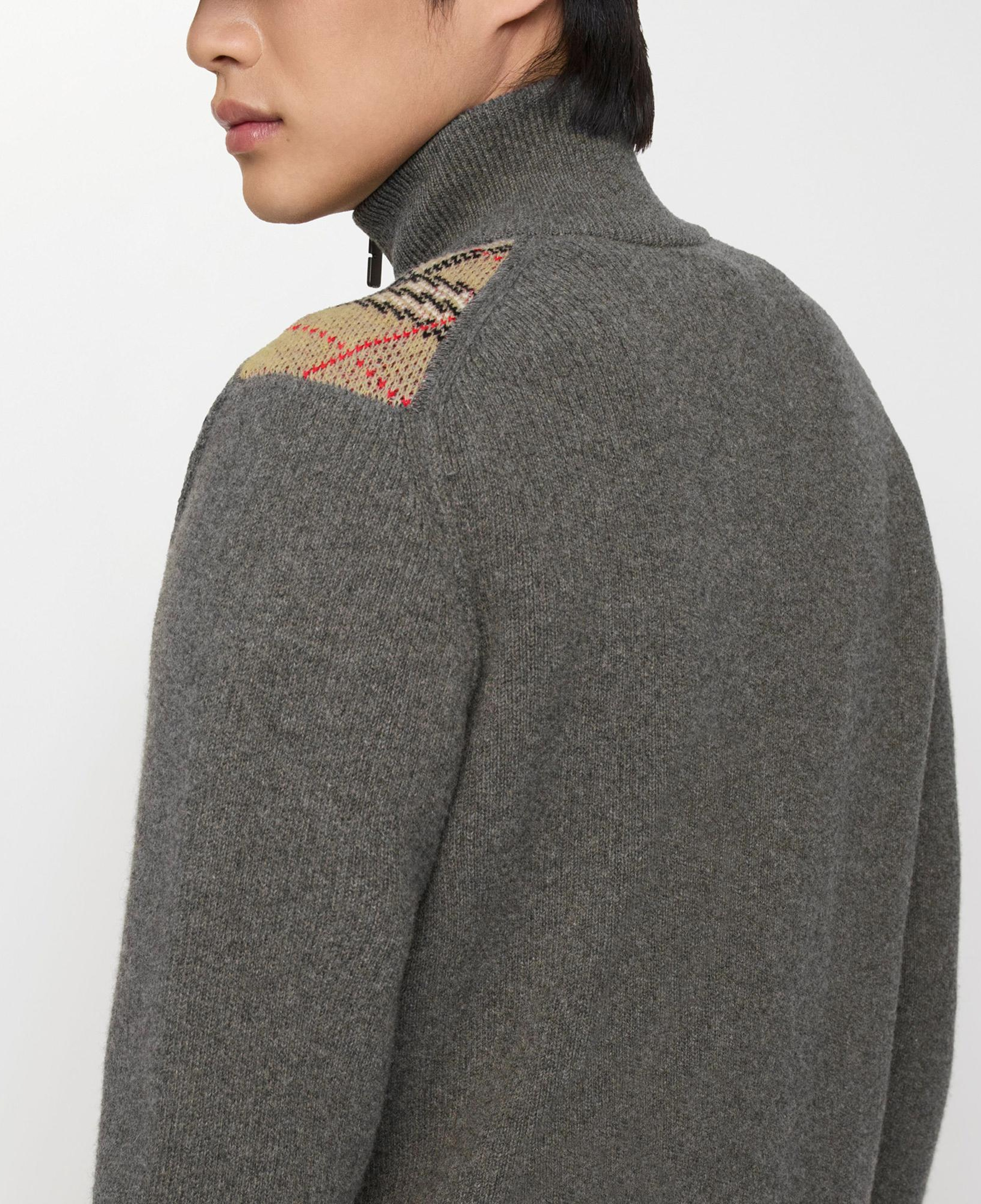 Burberry Check Trim Wool Cashmere Erkek Gri Trıko