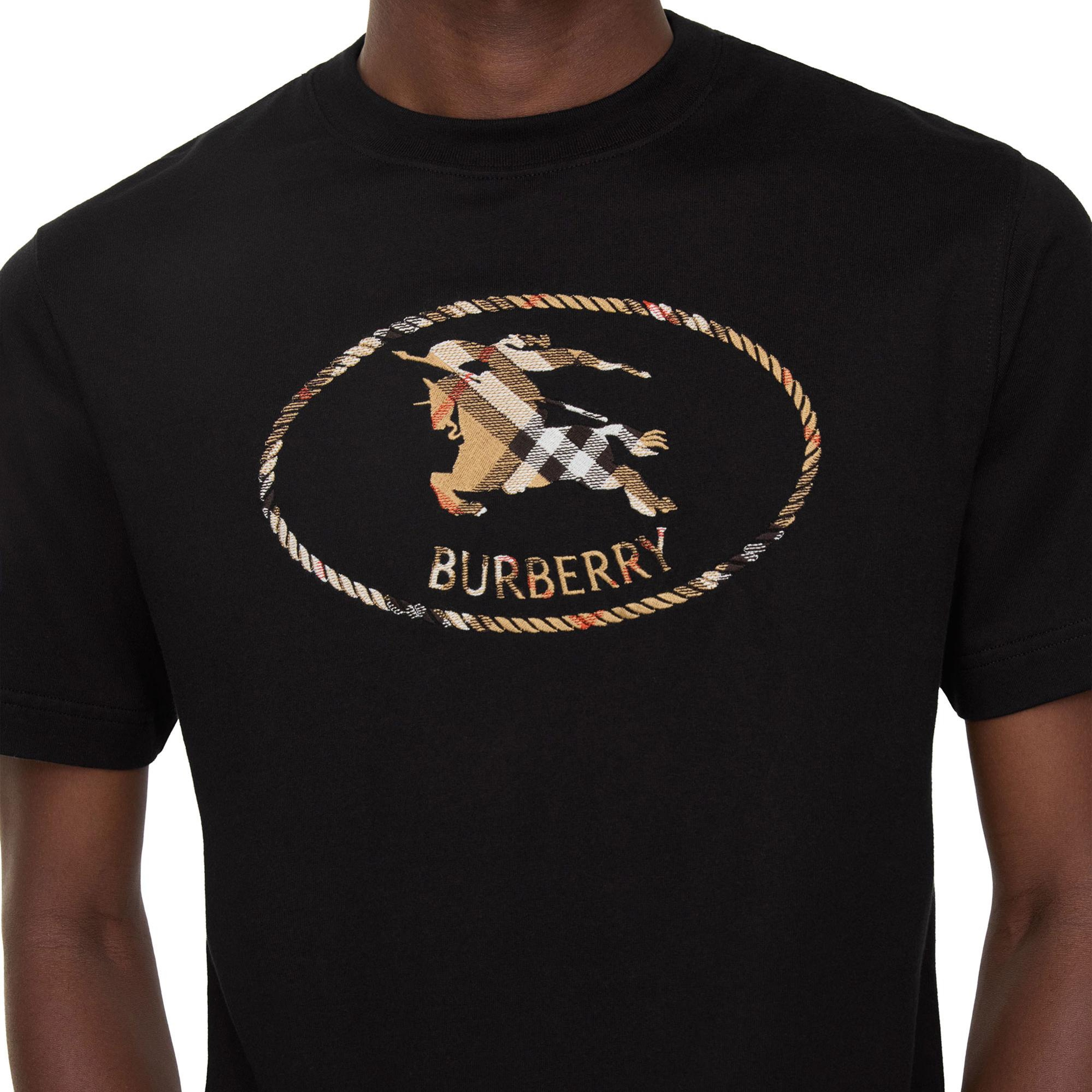 Burberry Check Knight Stamp Cotton Erkek Siyah T-Shirt