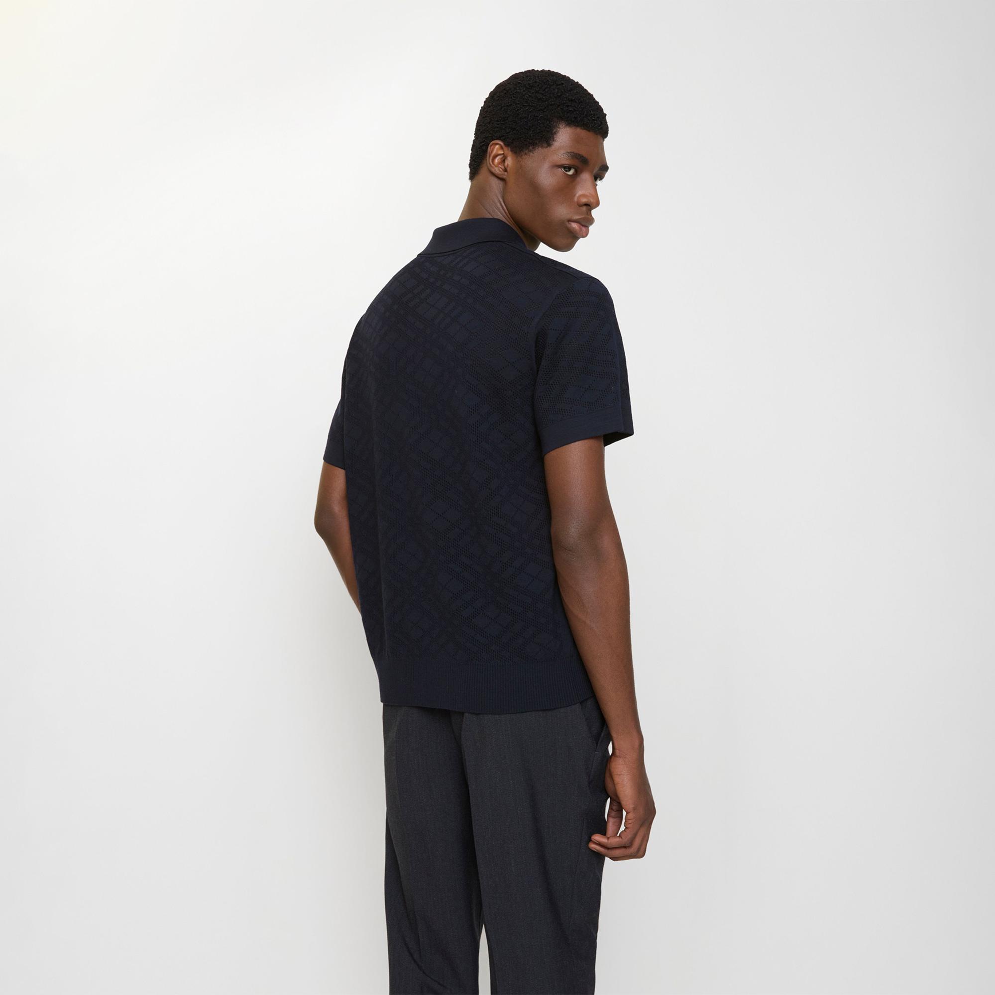 Burberry Check Wool Erkek Lacivert Polo