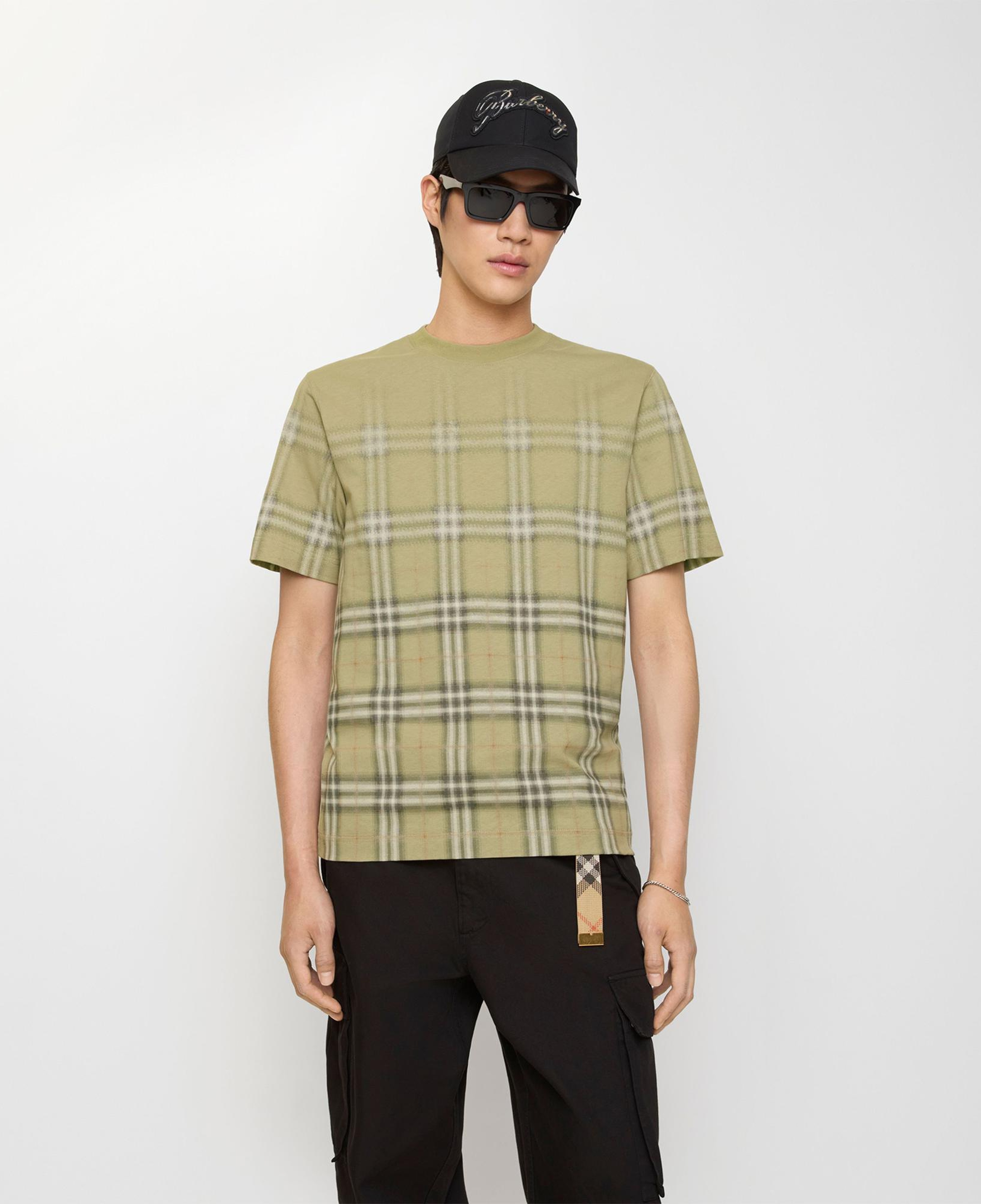 Burberry Gradient Check Cotton Erkek Haki T-Shirt