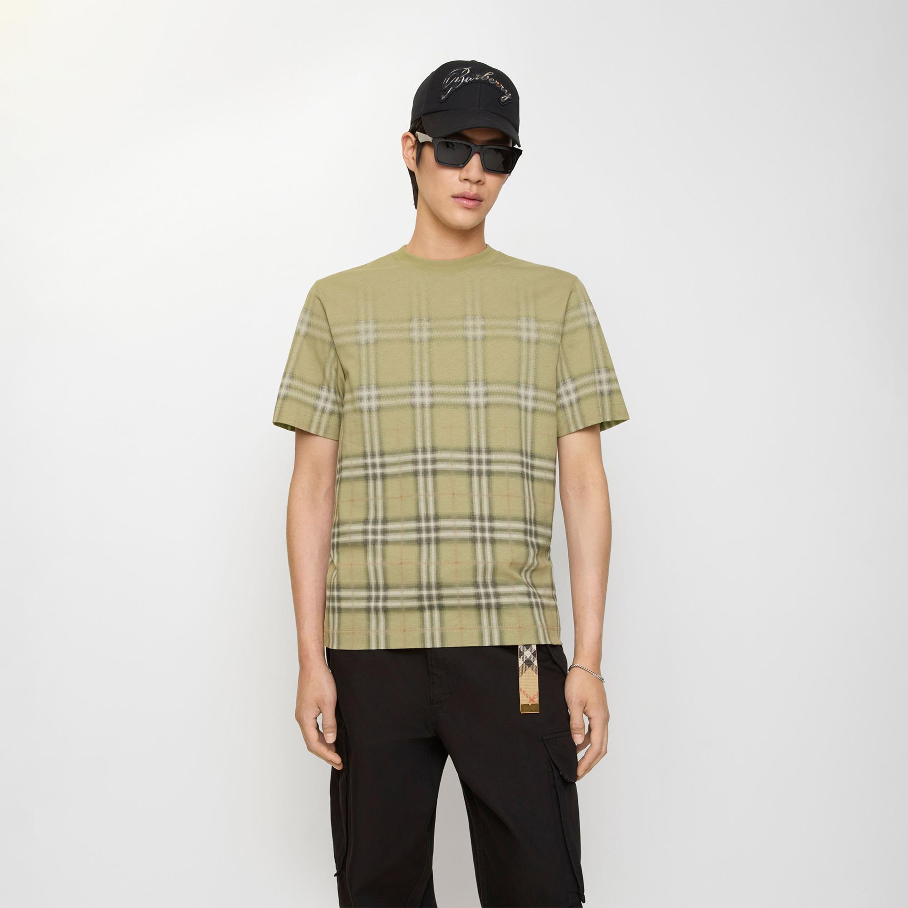 Burberry Gradient Check Cotton Erkek Haki T-Shirt