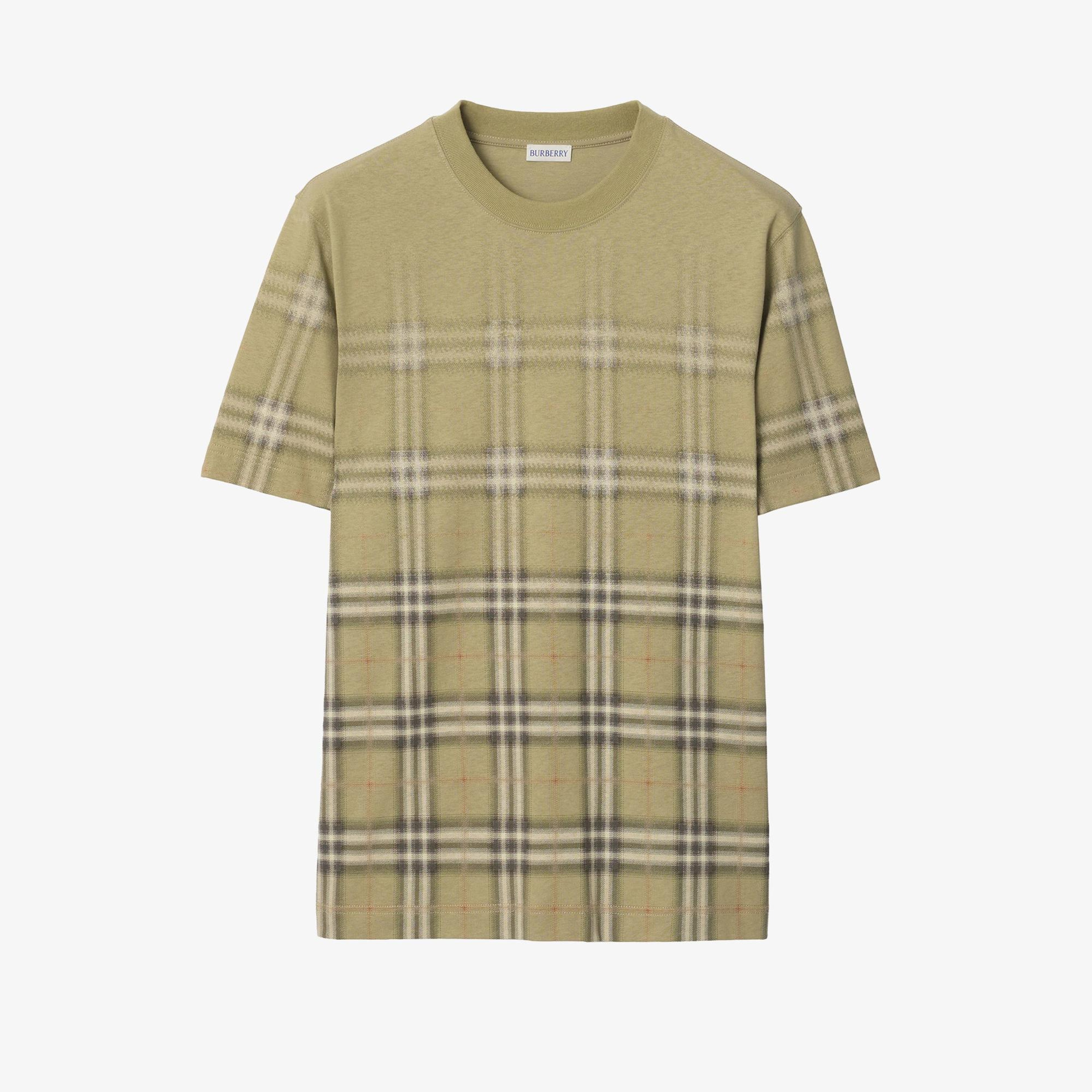 Burberry Gradient Check Cotton Erkek Haki T-Shirt